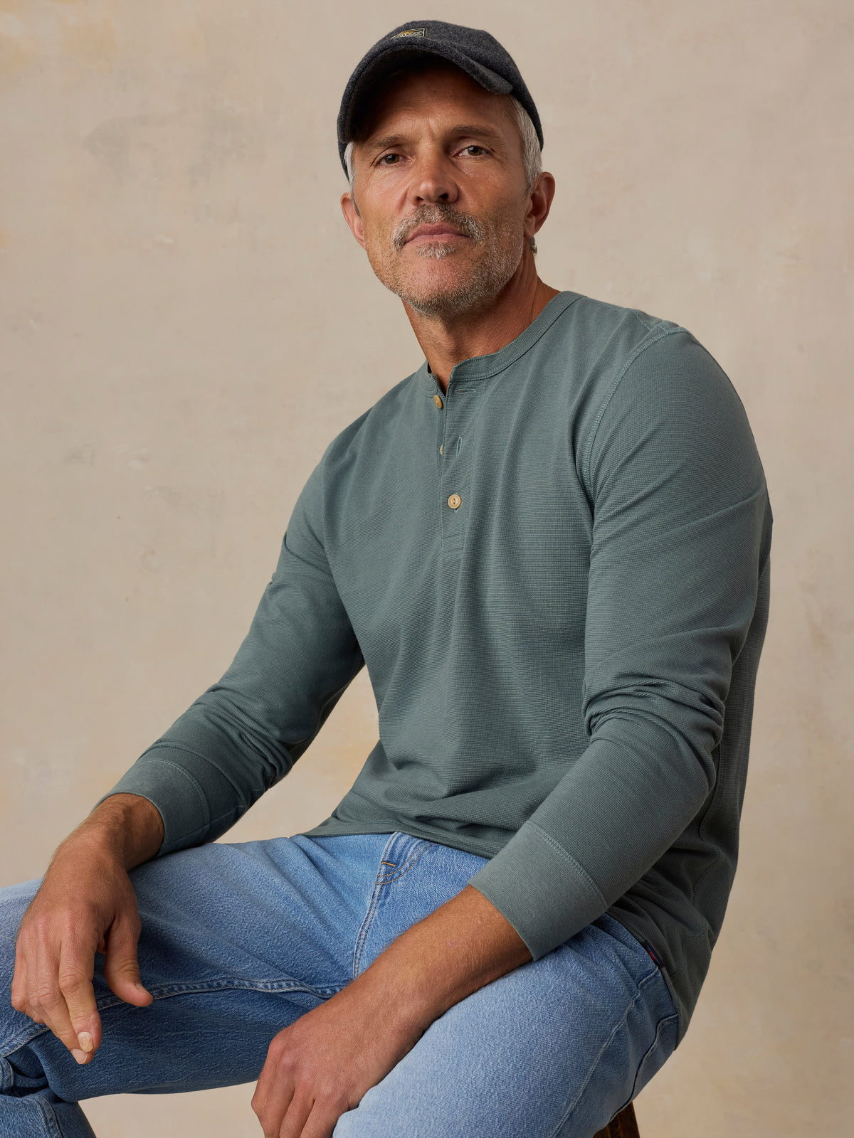 Long-Sleeve Waffle Henley - Forest Pine, image 6 of 6
