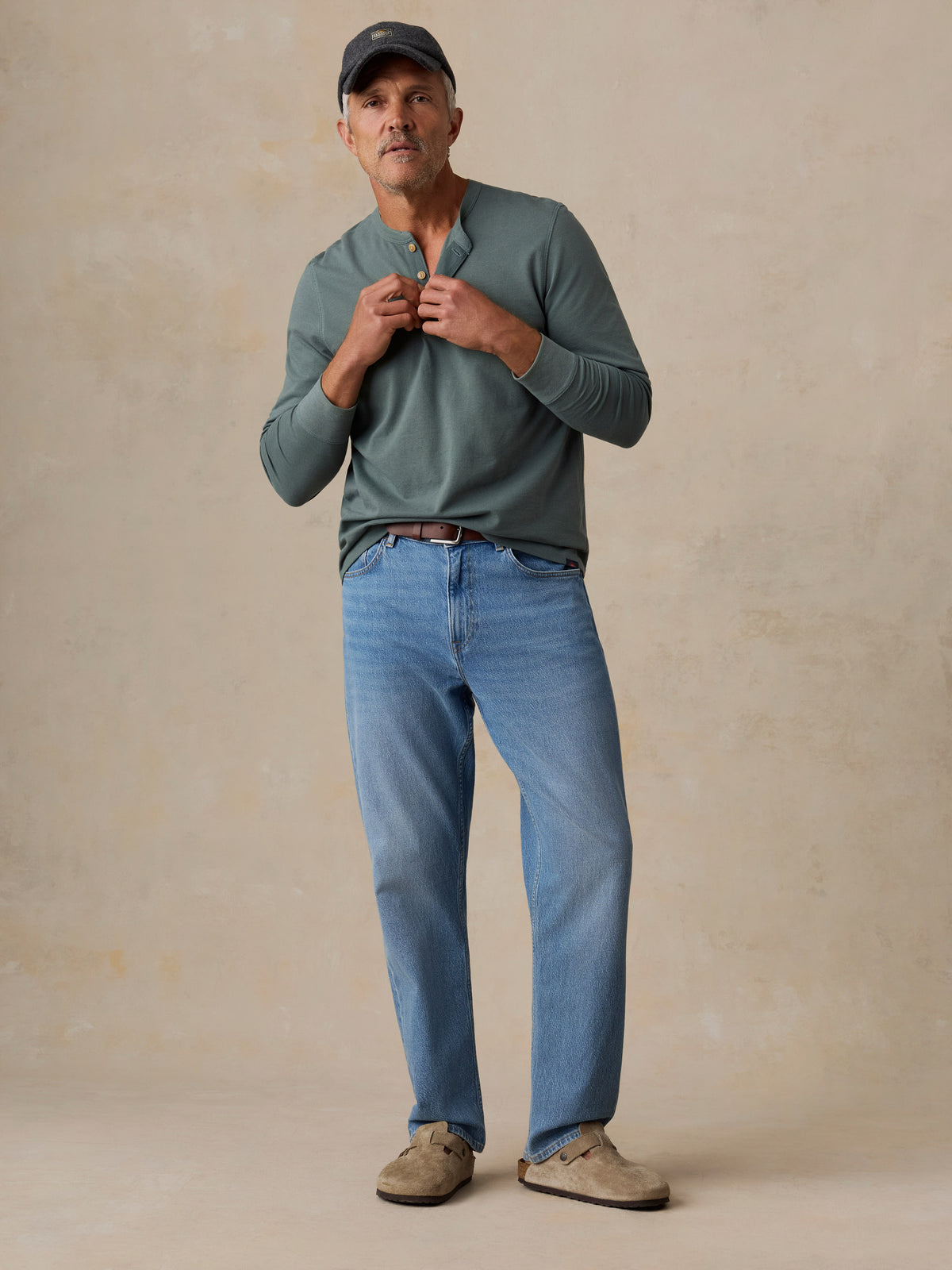 Long-Sleeve Waffle Henley - Forest Pine, image 2 of 6