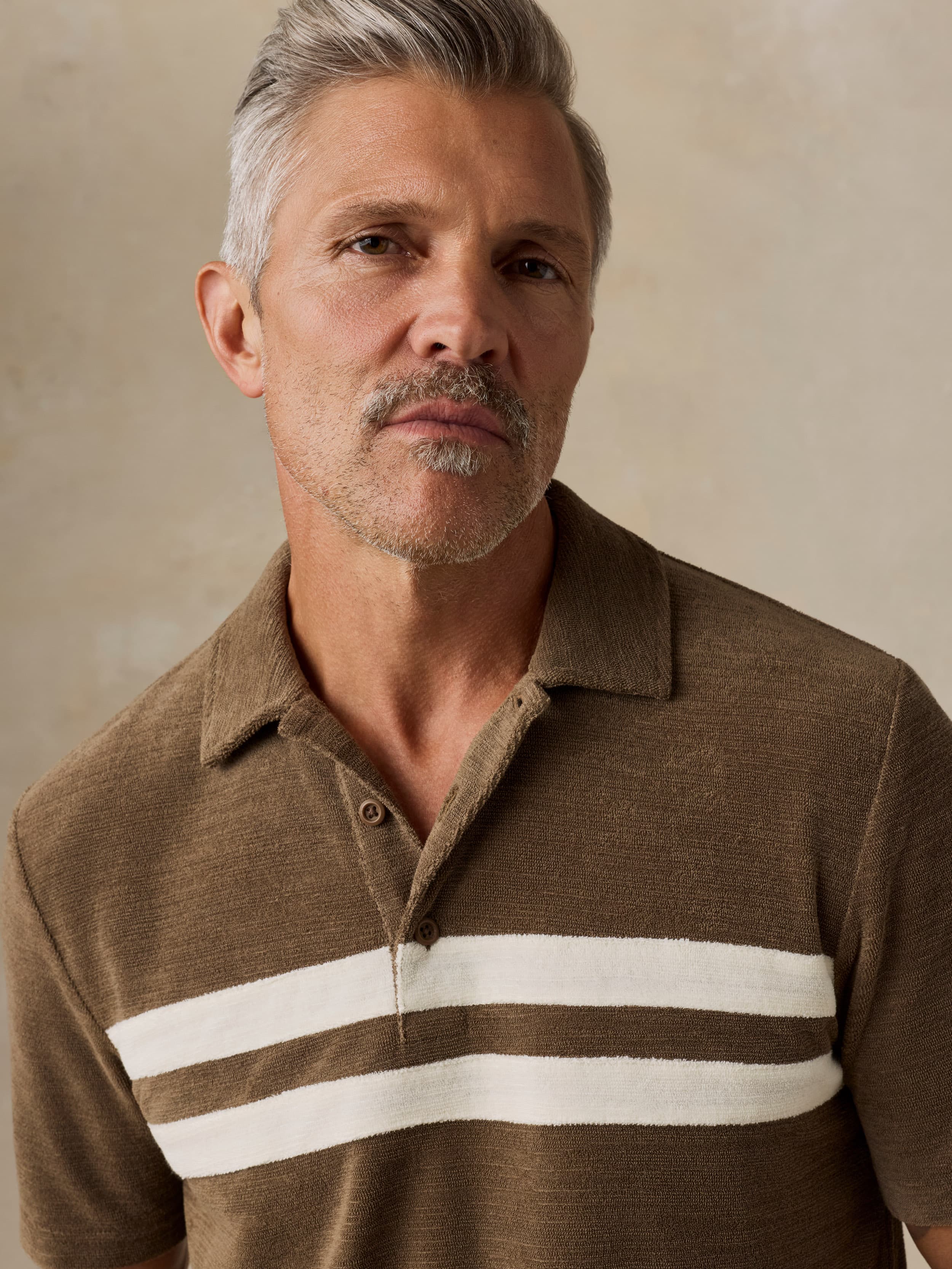 Cabana Towel Terry Surf Stripe Polo - Island Brown | Faherty Brand
