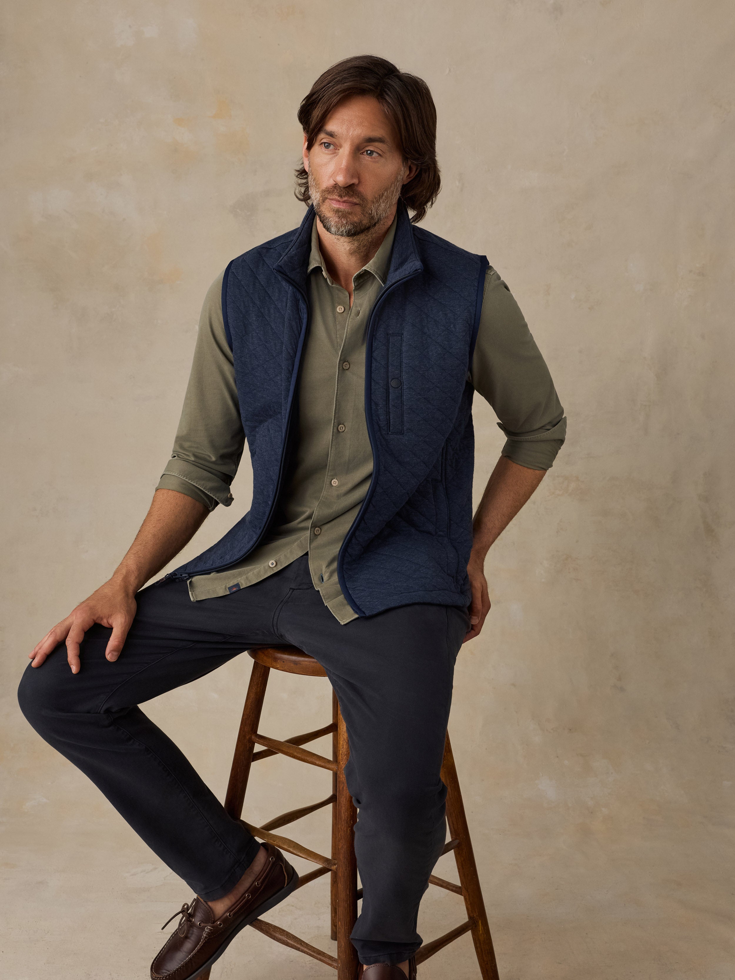 Epic Quilted Fleece Vest - Navy Melange | Faherty Brand