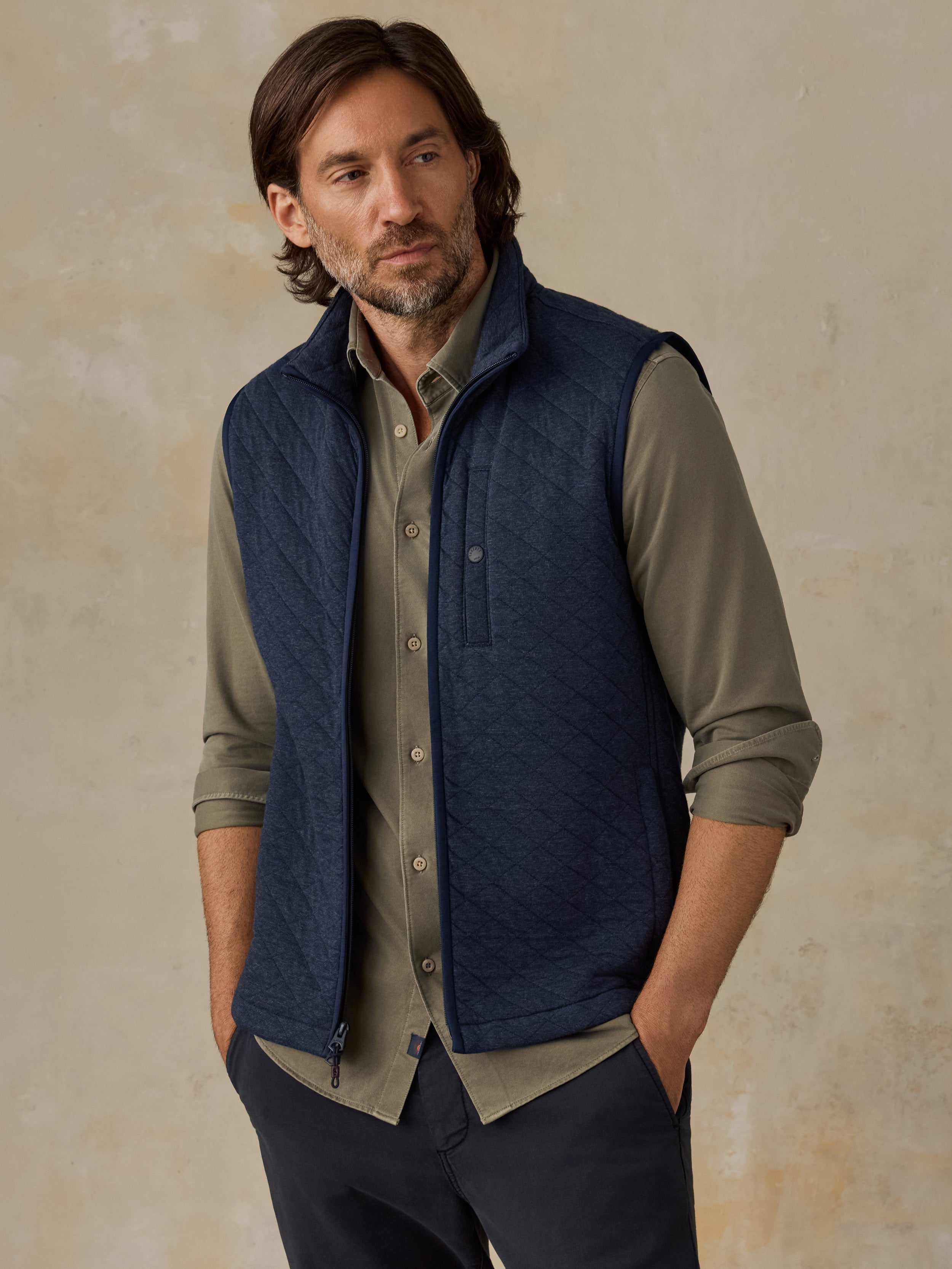 Epic Quilted Fleece Vest - Navy Melange | Faherty Brand