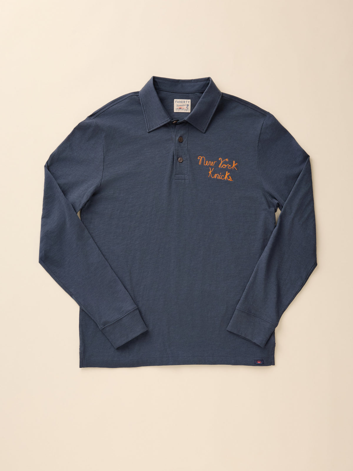 A navy NY Knits long-sleeve polo shirt, image 7 of 8