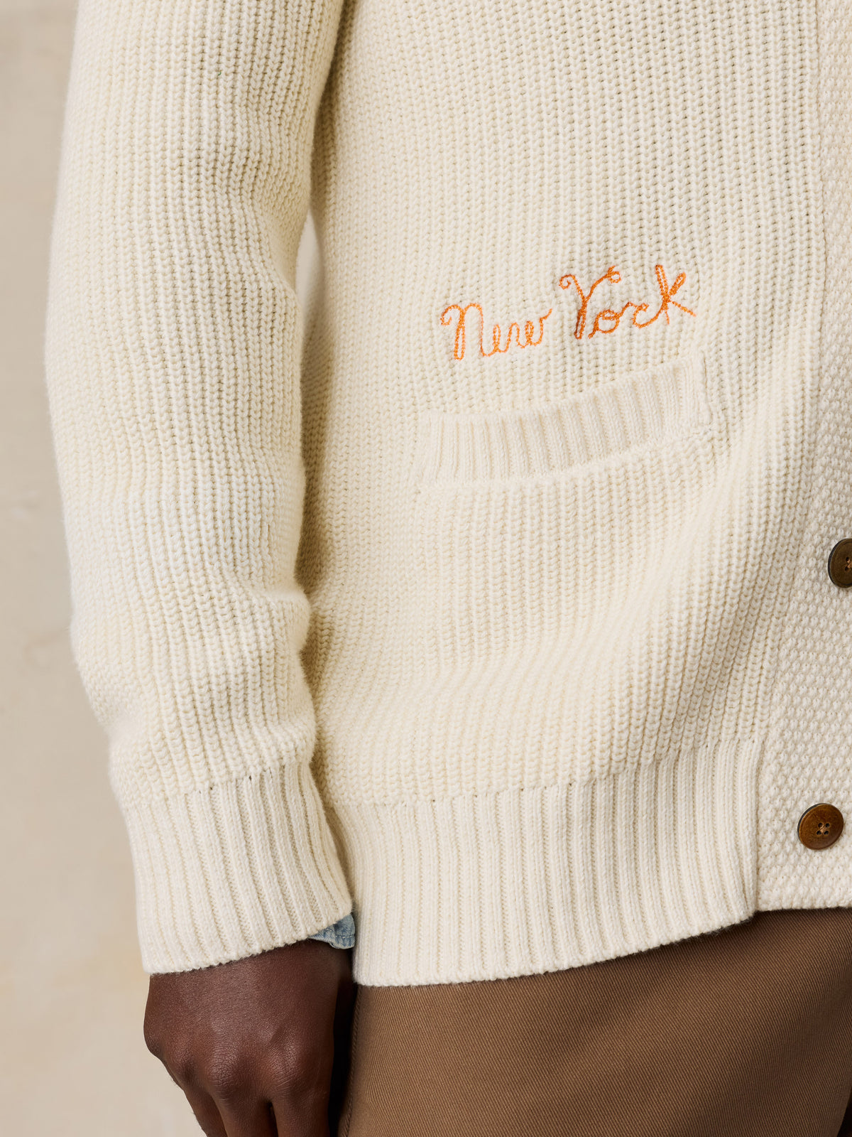 NY Knicks Marled Cotton Cardigan - Ivory, image 4 of 7