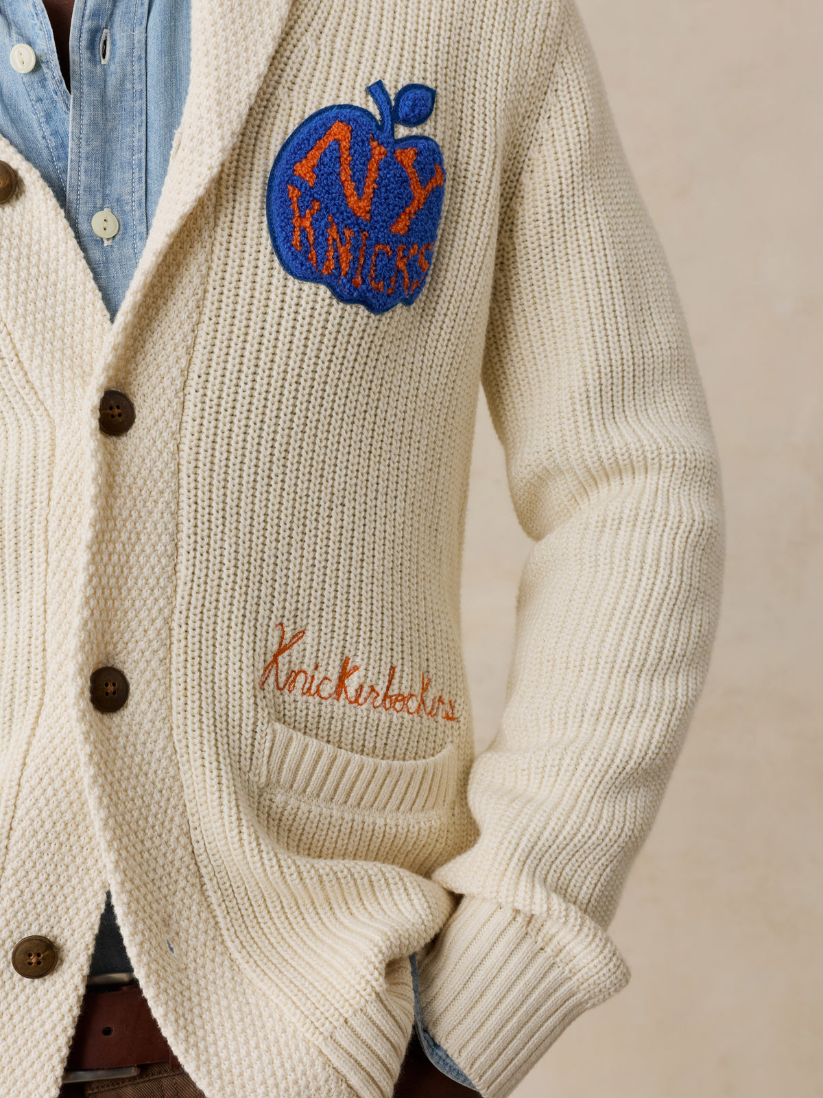 NY Knicks Marled Cotton Cardigan - Ivory, image 5 of 7