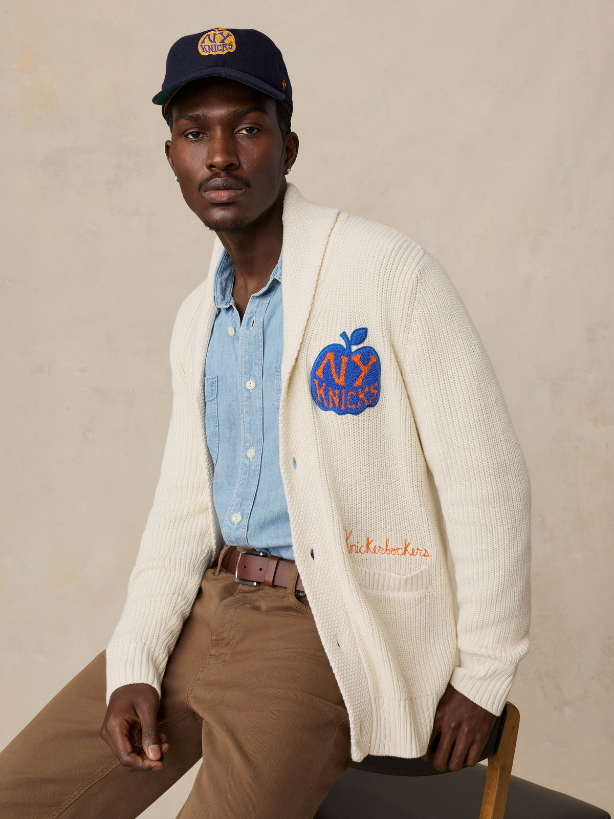 NY Knicks Marled Cotton Cardigan - Ivory, image 6 of 7