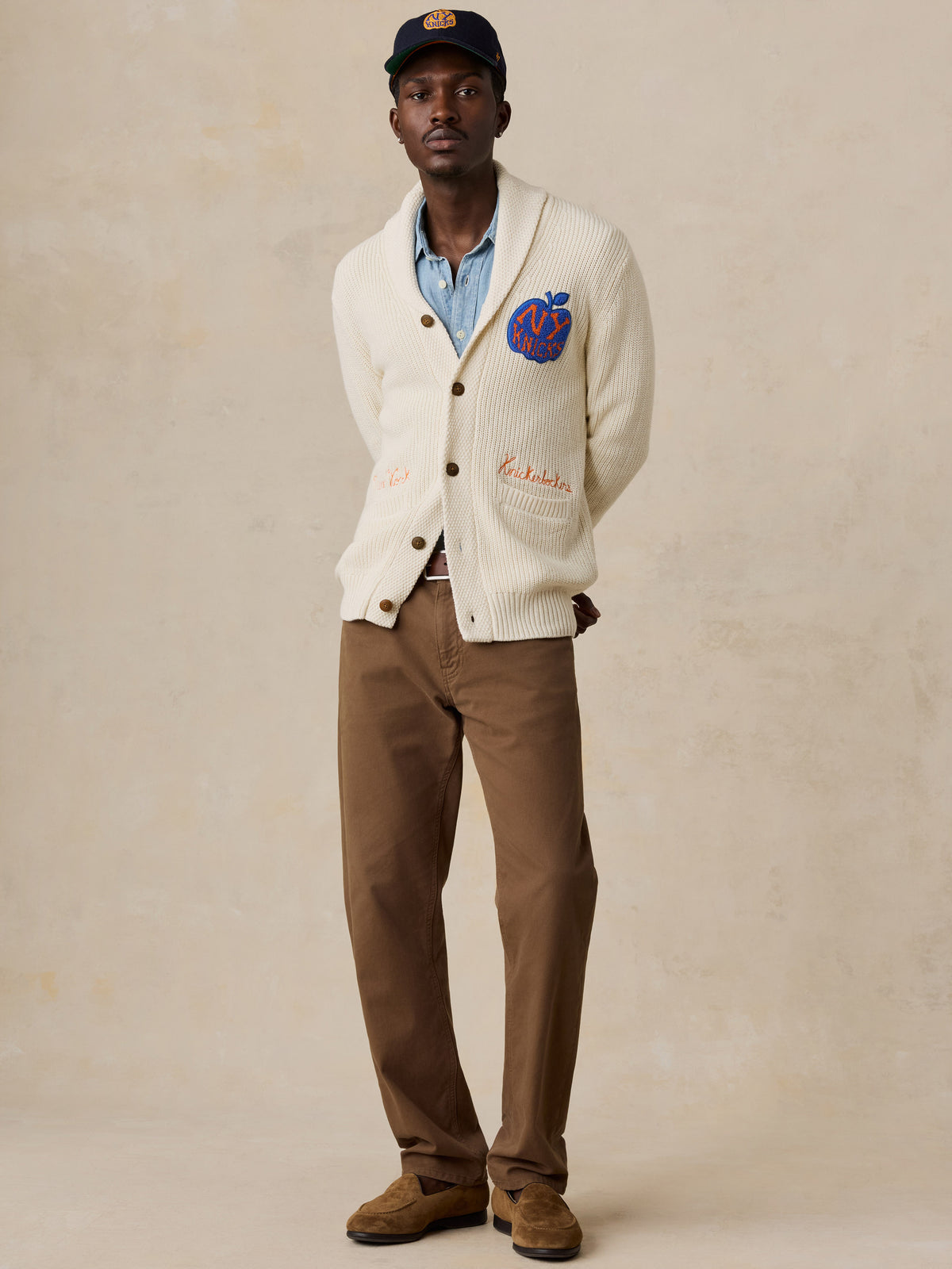 NY Knicks Marled Cotton Cardigan - Ivory, image 7 of 7