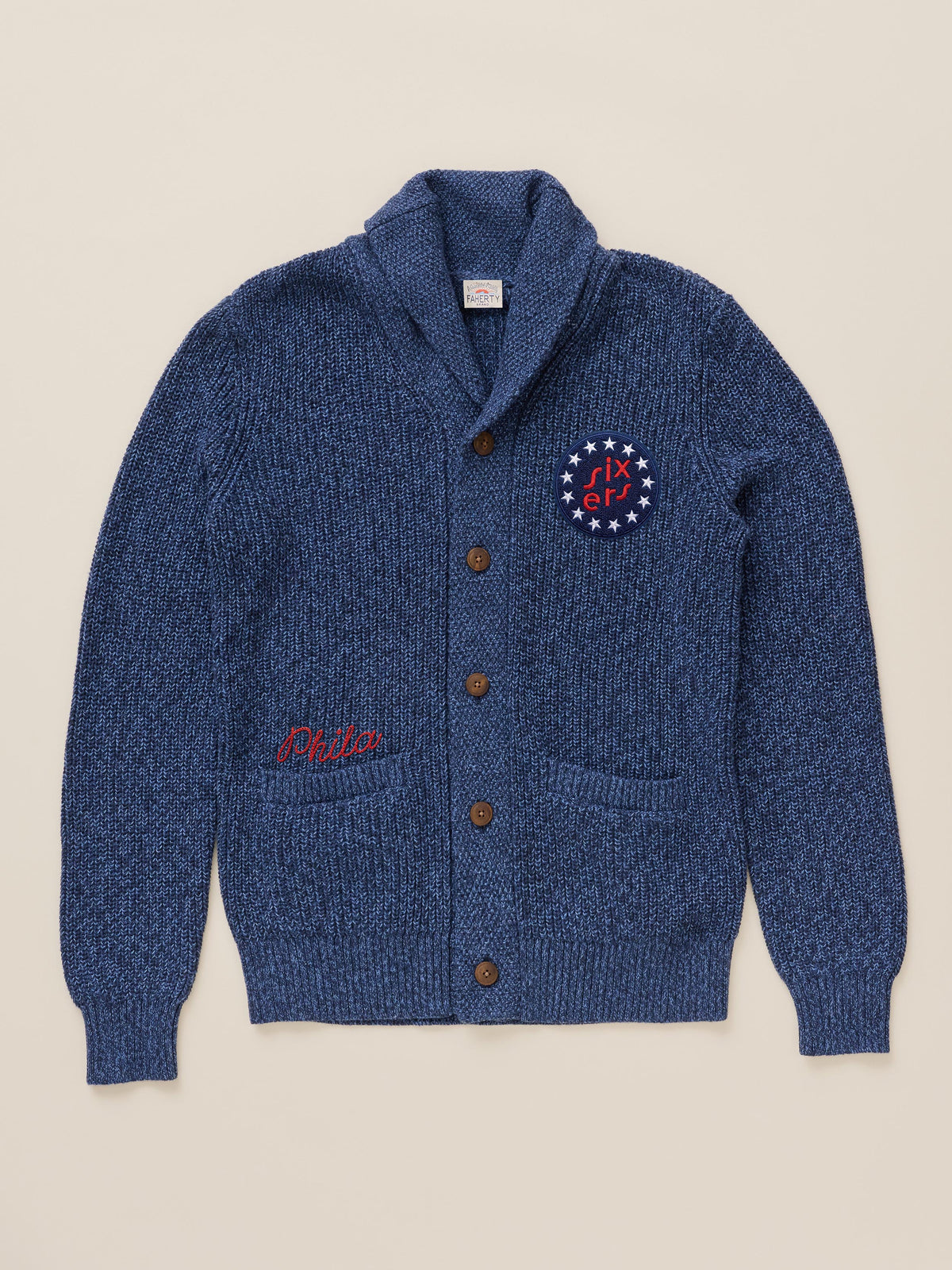 A blue Philadelphia 76ers cardigan, image 2 of 2