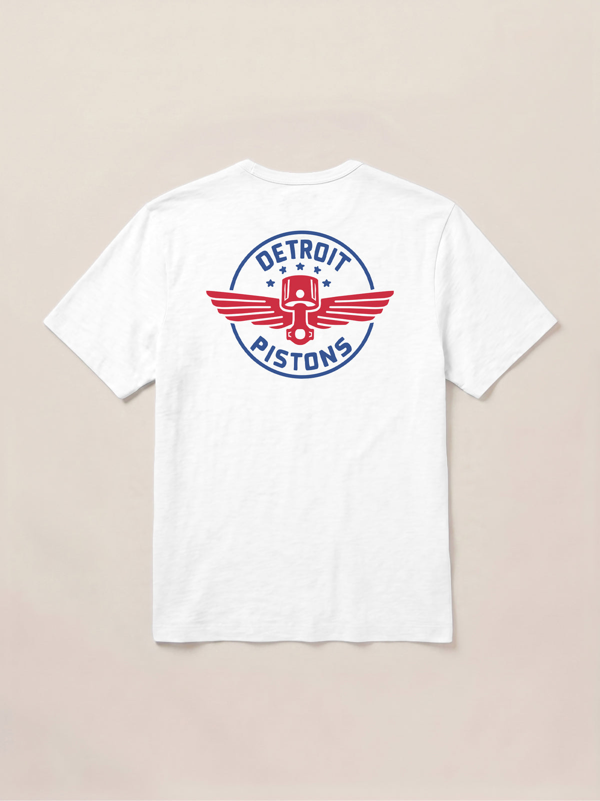 A white Detroit Pistons tee viewed form the back, image 4 of 4