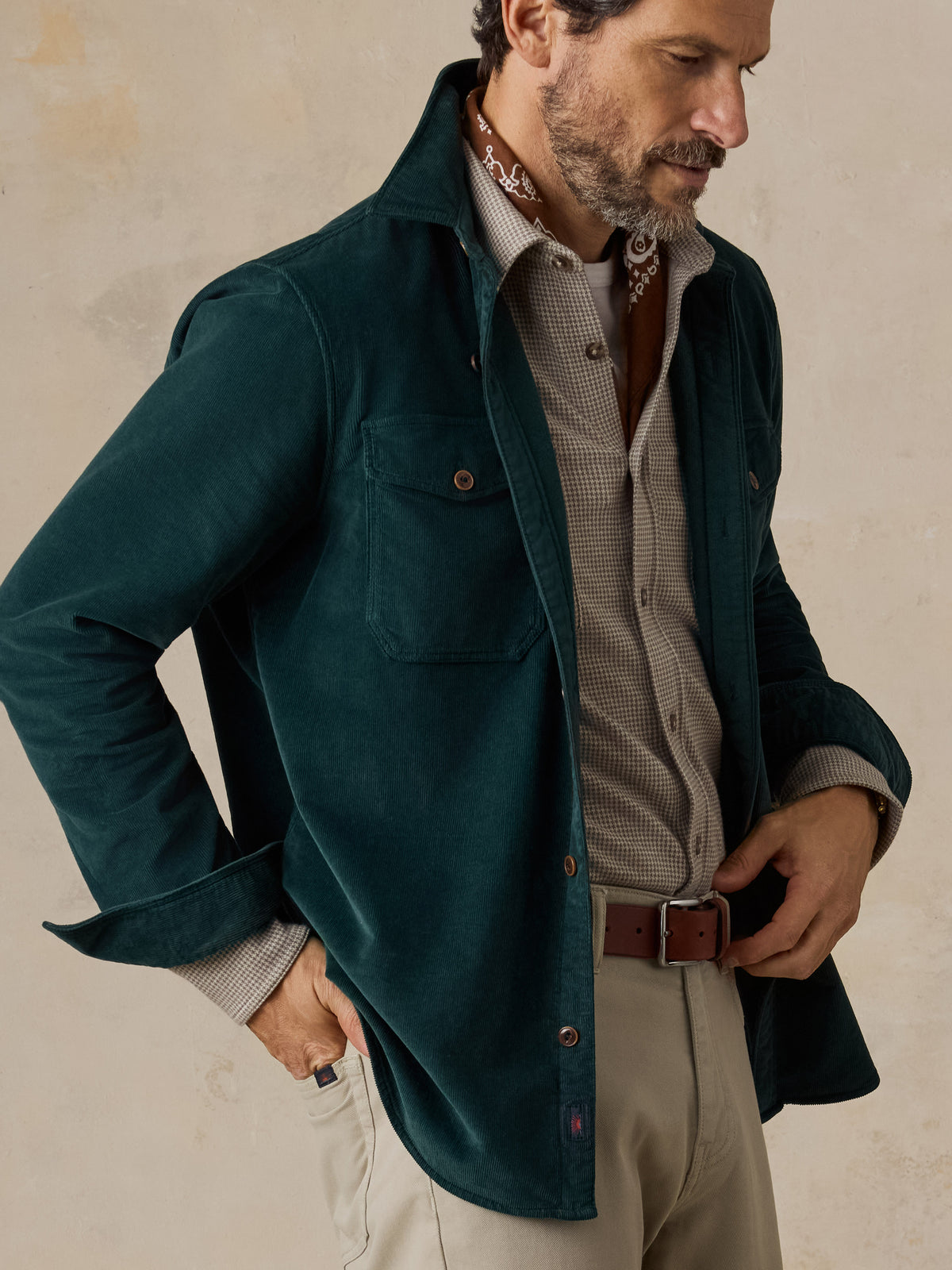 Going Deep Stretch Terry Corduroy Workshirt - Deep Moss