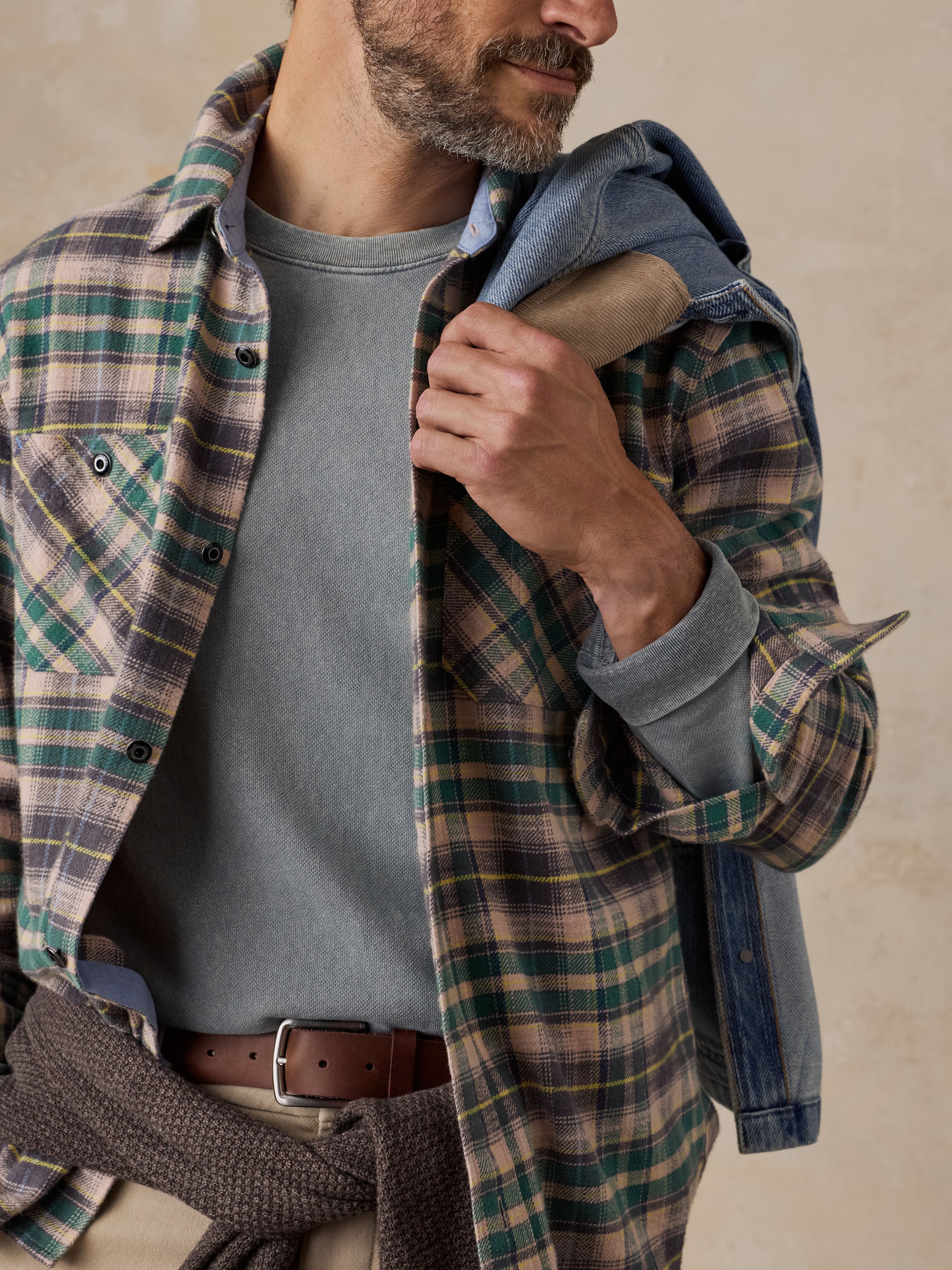 Japanese Flannel Workshirt - Green Mori Plaid | Faherty Brand