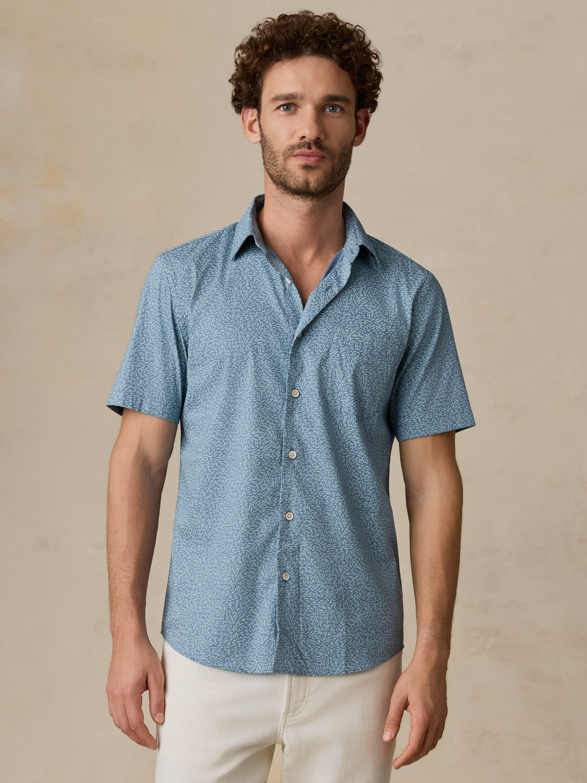 Faherty Short-Sleeve Movement™ Monterey Shirt - Teal Grove Foliage - XS