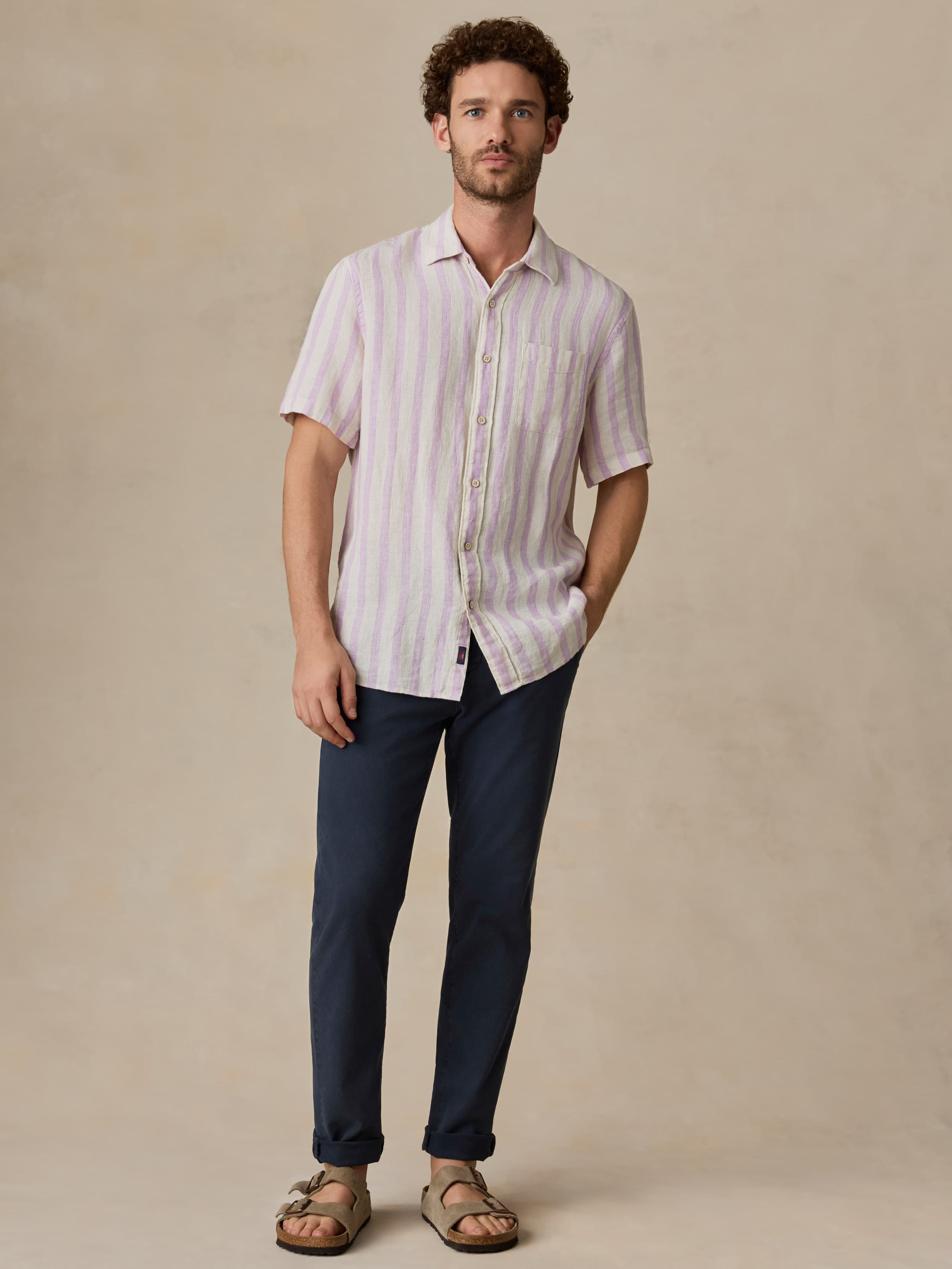 Short-Sleeve Palma Linen Shirt - Lilac Shell Stripe | Faherty Brand