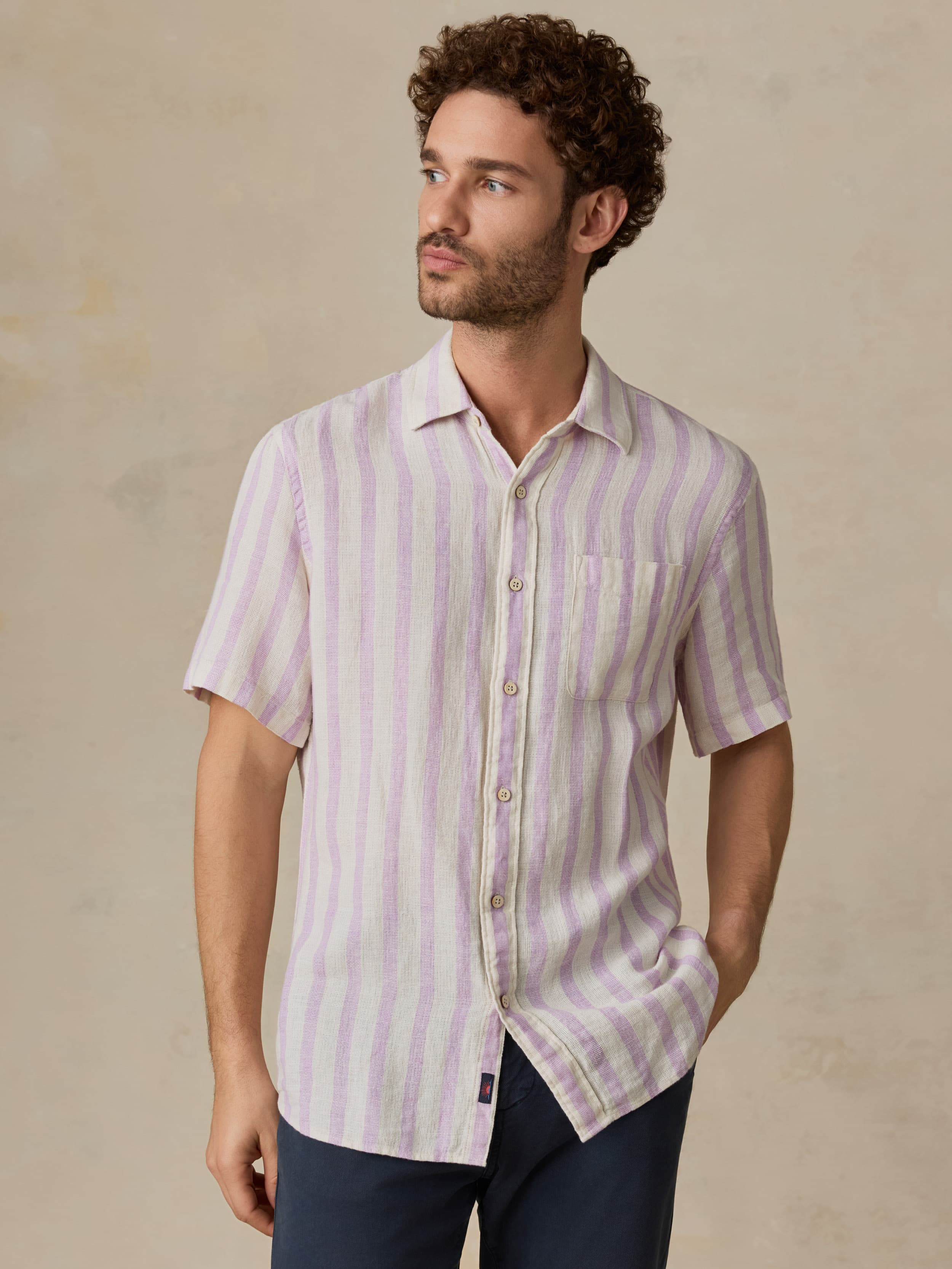Short-Sleeve Palma Linen Shirt - Lilac Shell Stripe | Faherty Brand