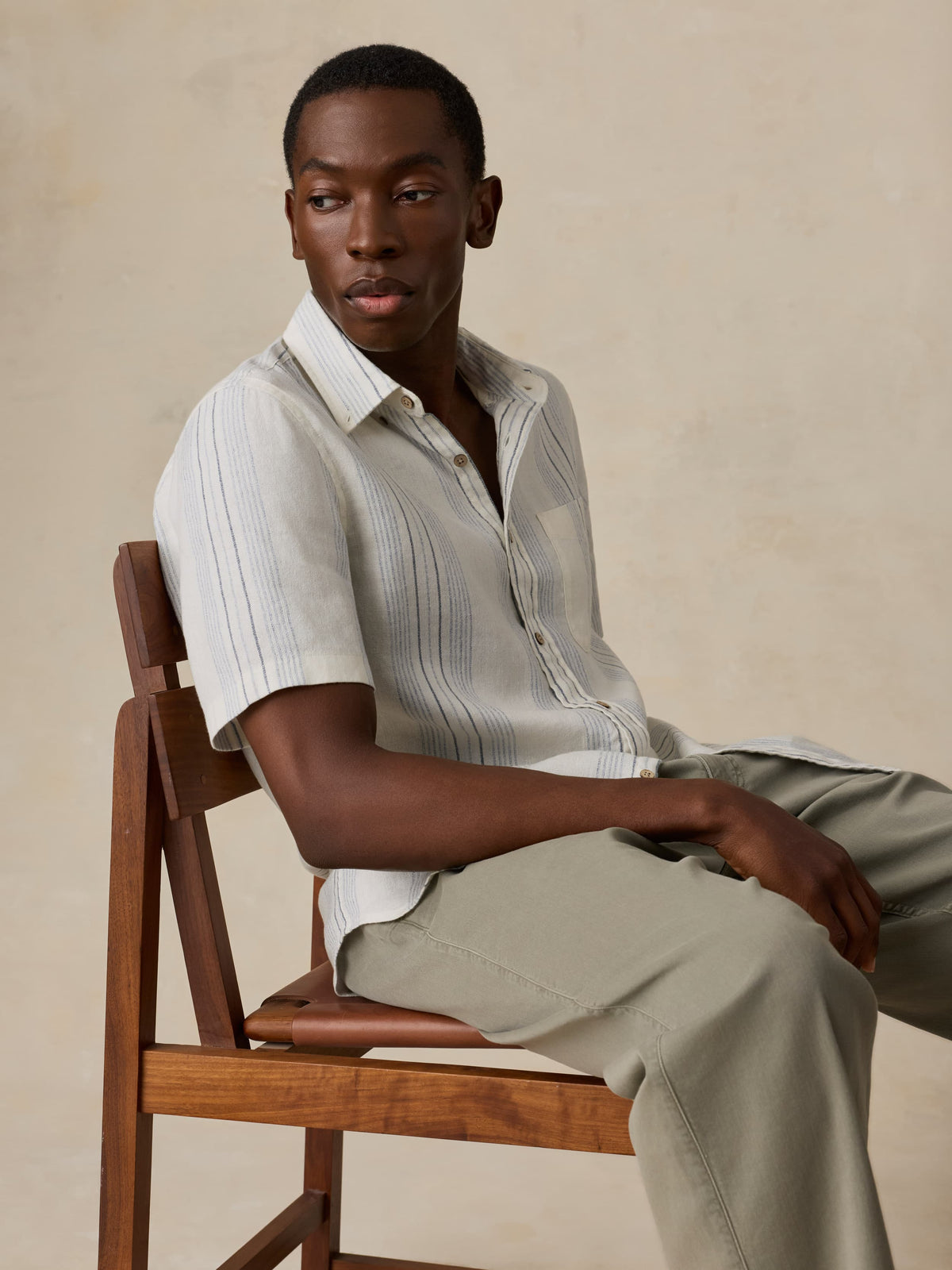 faherty breeze shirt dress Faherty Men's Short Sleeve Breeze Shirt River Shore Stripe / Medium