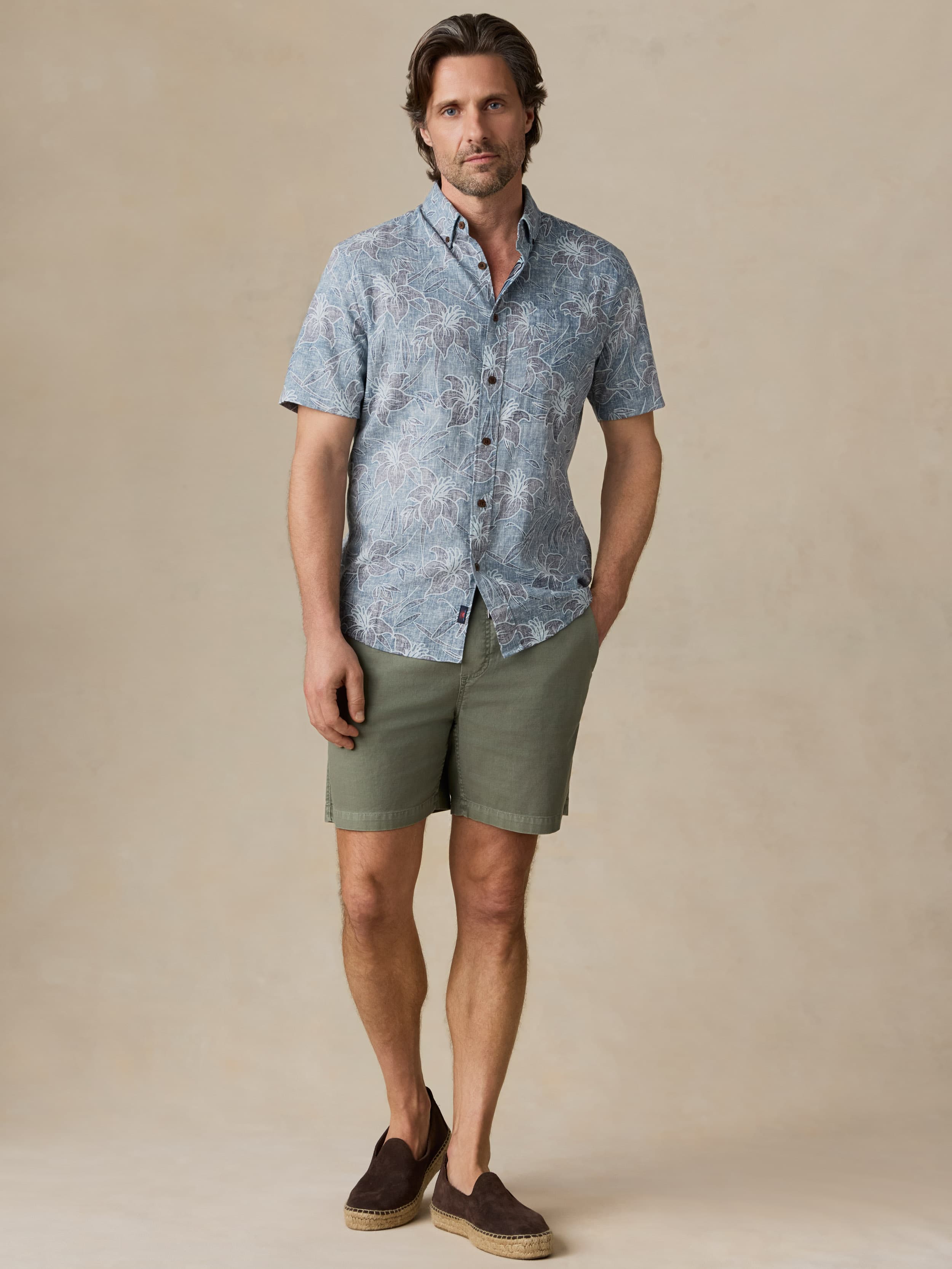 Naxos Short Pants×Breeze Shirt Short-Sleeve Breeze Shirt - Stormy Sea Lotus | Faherty Brand