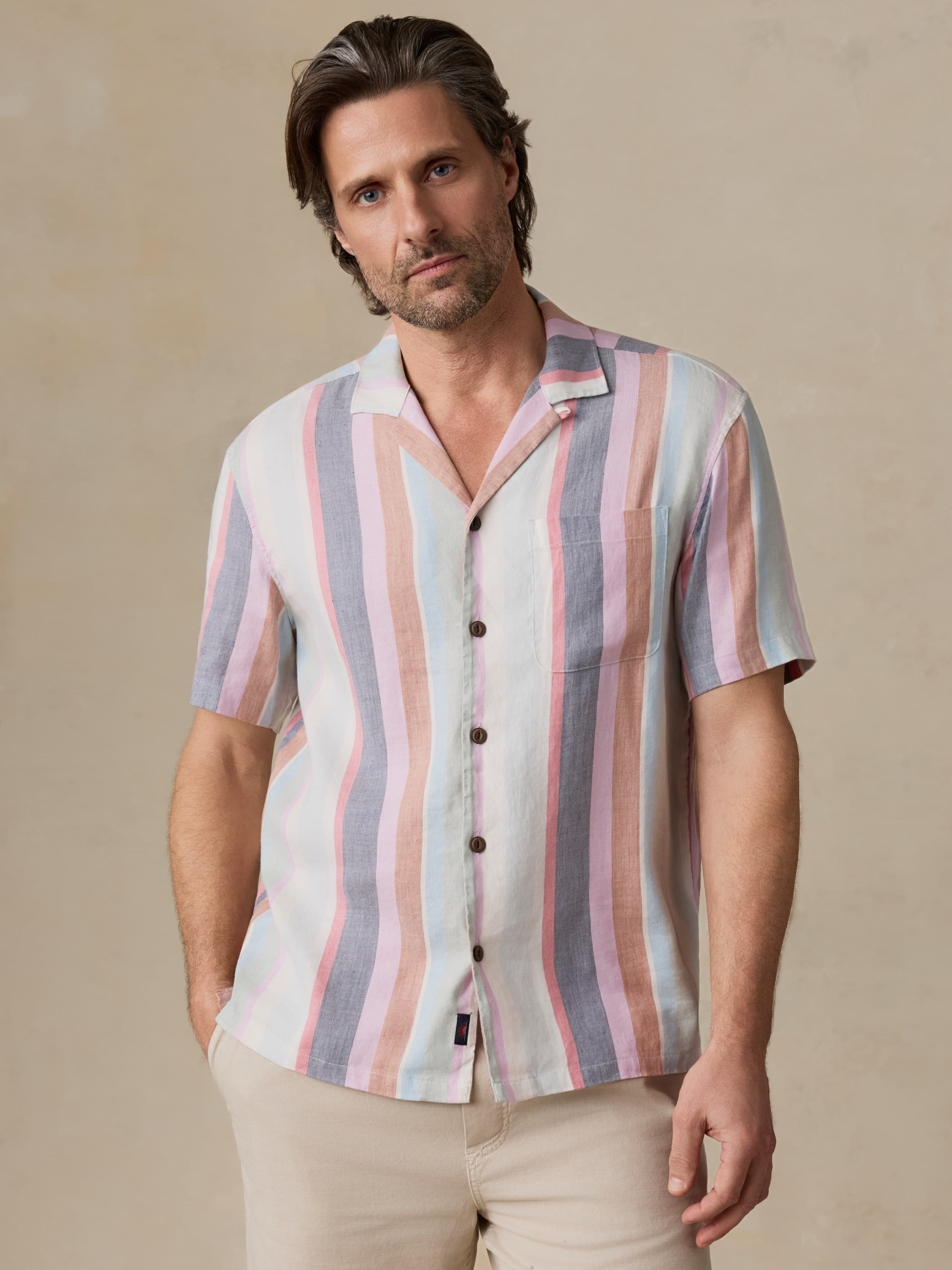  | Short-Sleeve Breeze Camp Shirt - Summer Skies Stripe | Faherty Brand