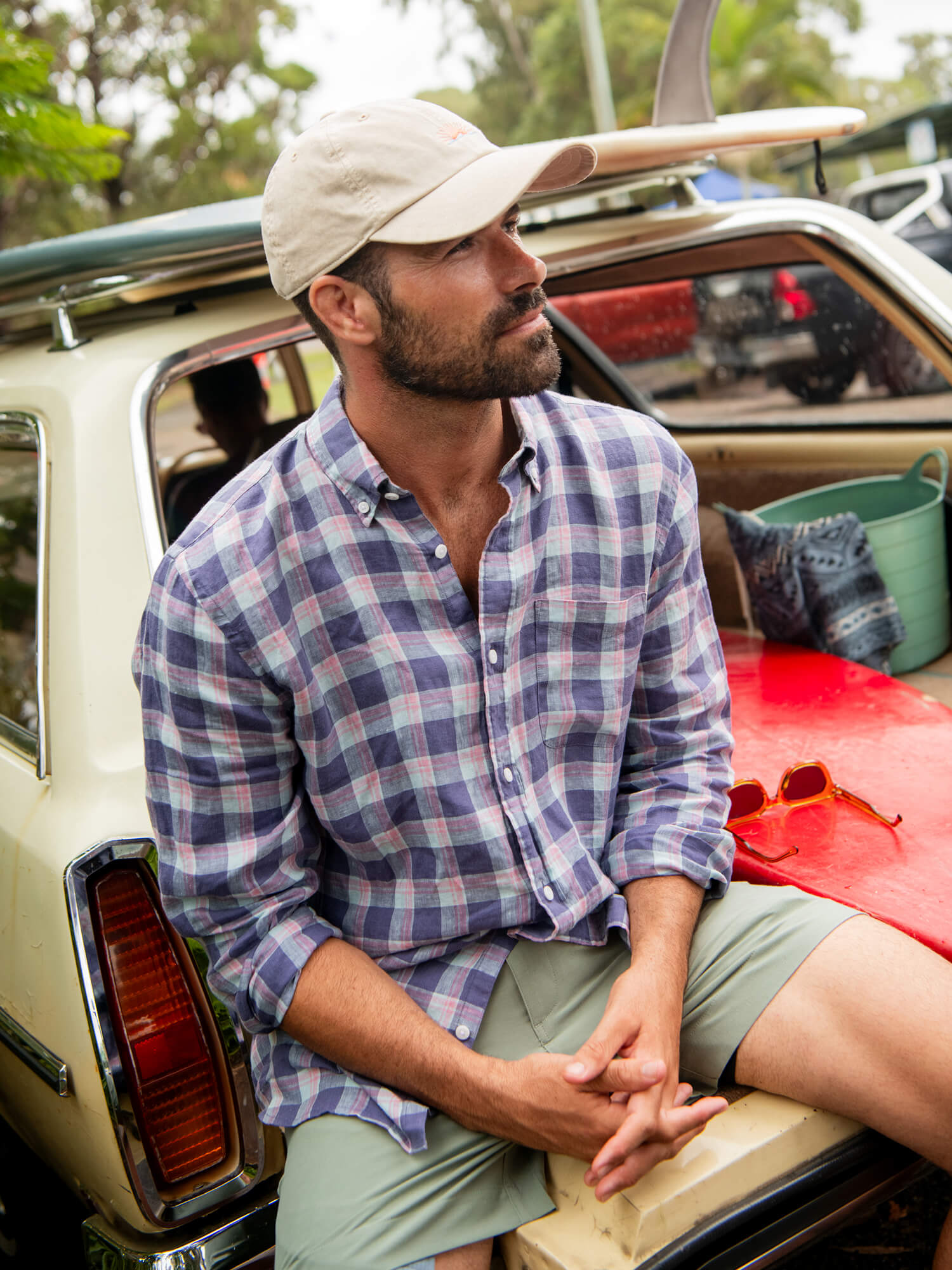 Sunwashed Linen Shirt - Coastal Lake Plaid | Faherty Brand