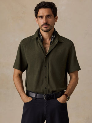 Short-Sleeve Waffle Knit Shirt - Forest Olive