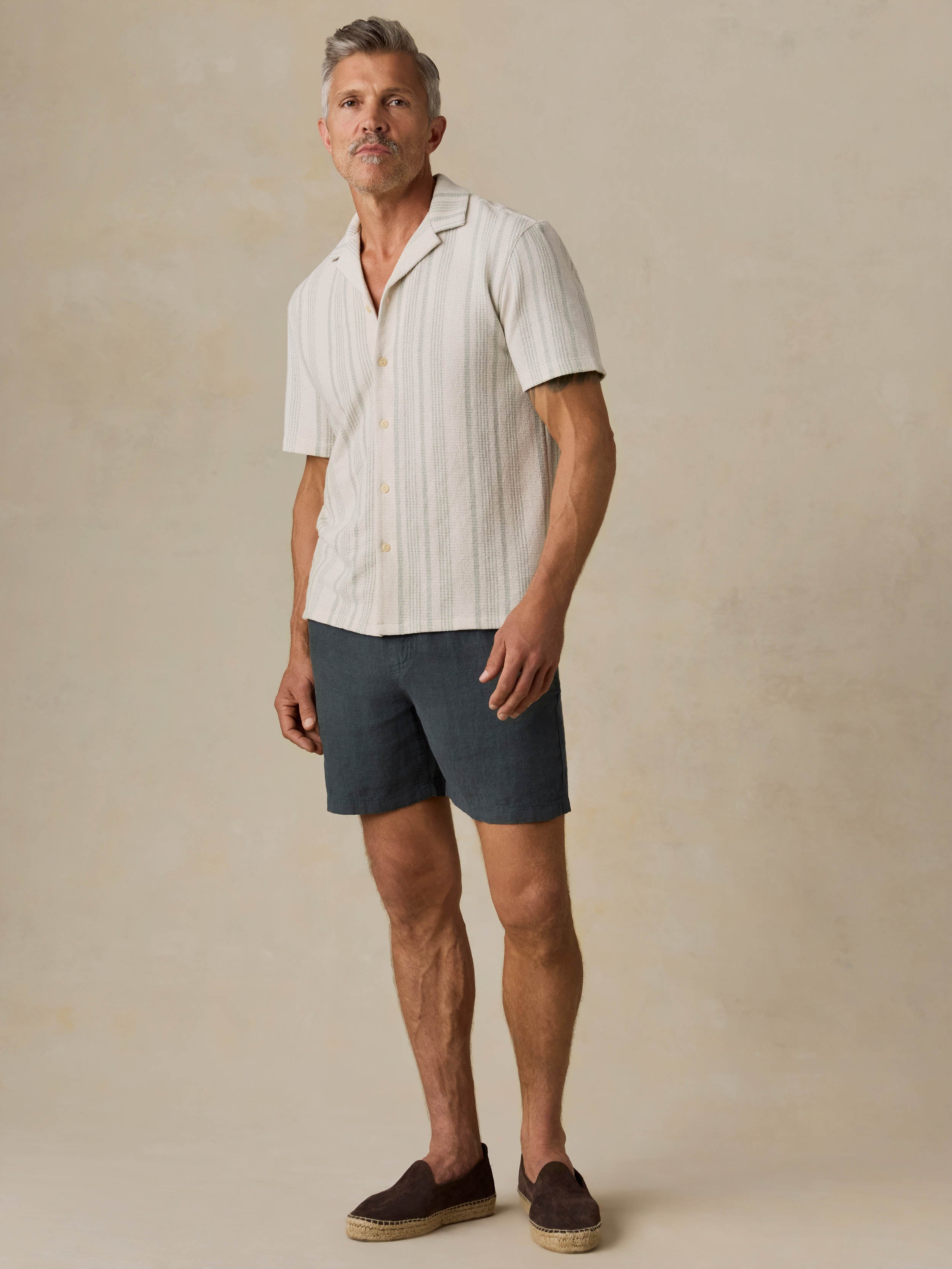 Short-Sleeve Oasis Camp Shirt - Sage Beach Stripe | Faherty Brand