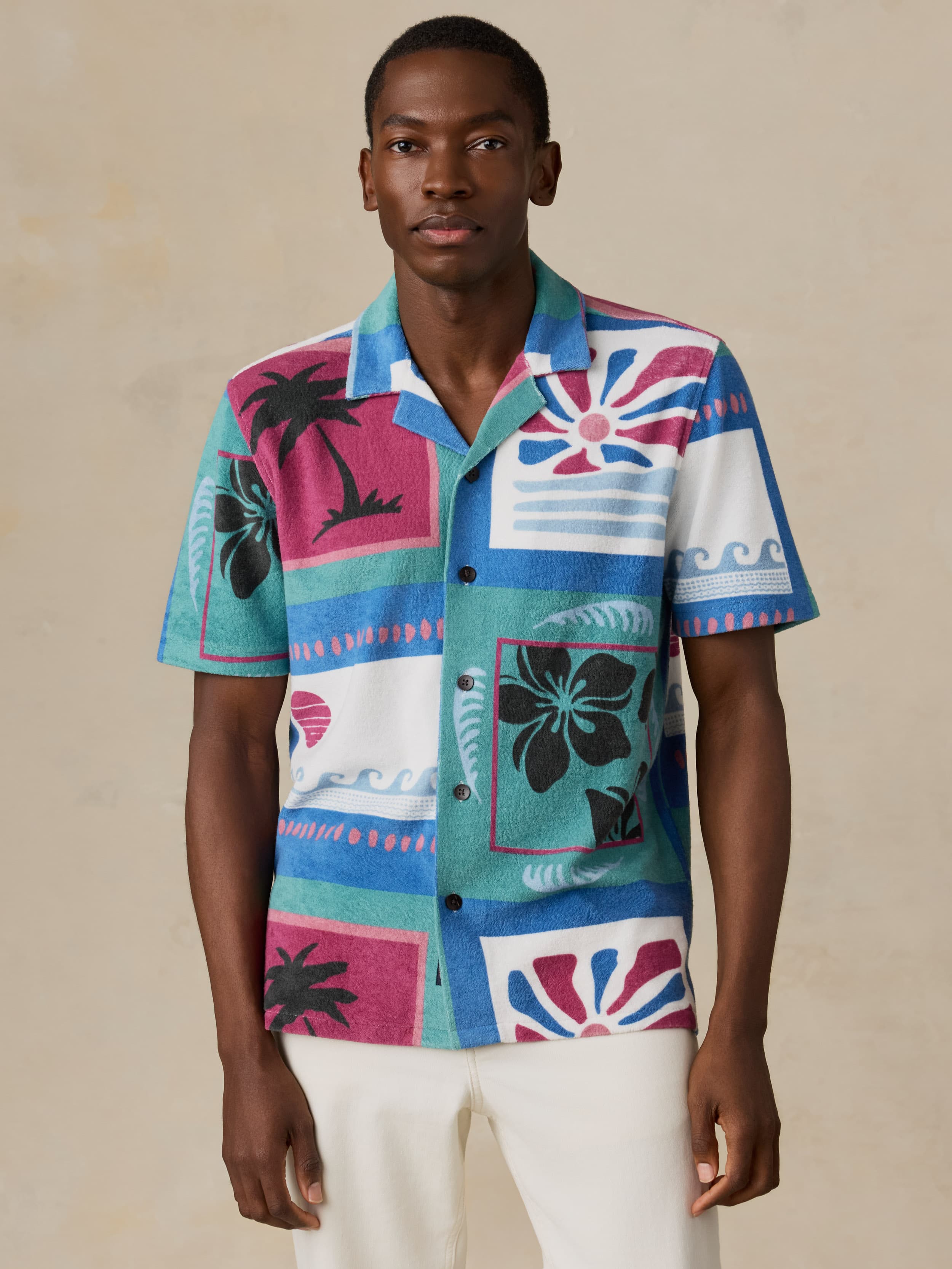 SUNSEA　22AW　BENJEYY shirt2　ポーチ付き Short-Sleeve Cabana Towel Terry Shirt - Summer Waves Tile