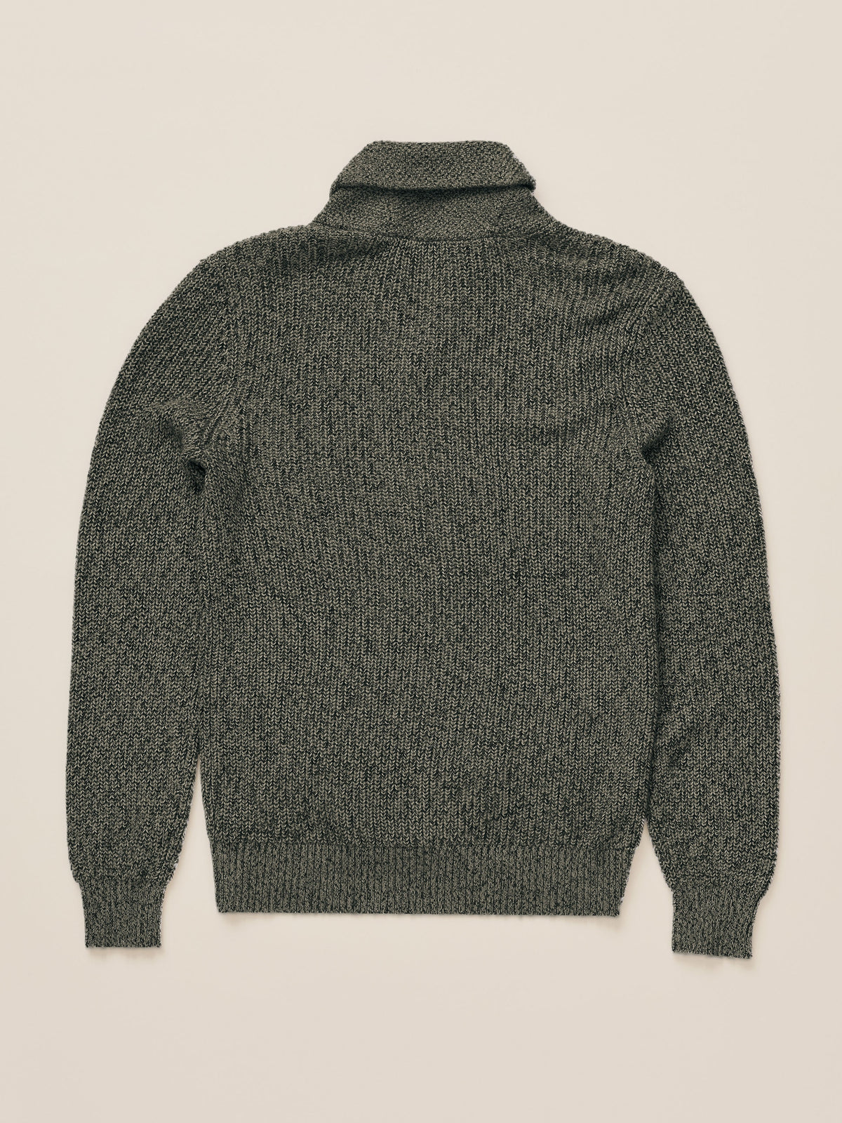 An olive green marled cardigan viewed from the back, image 2 of 2