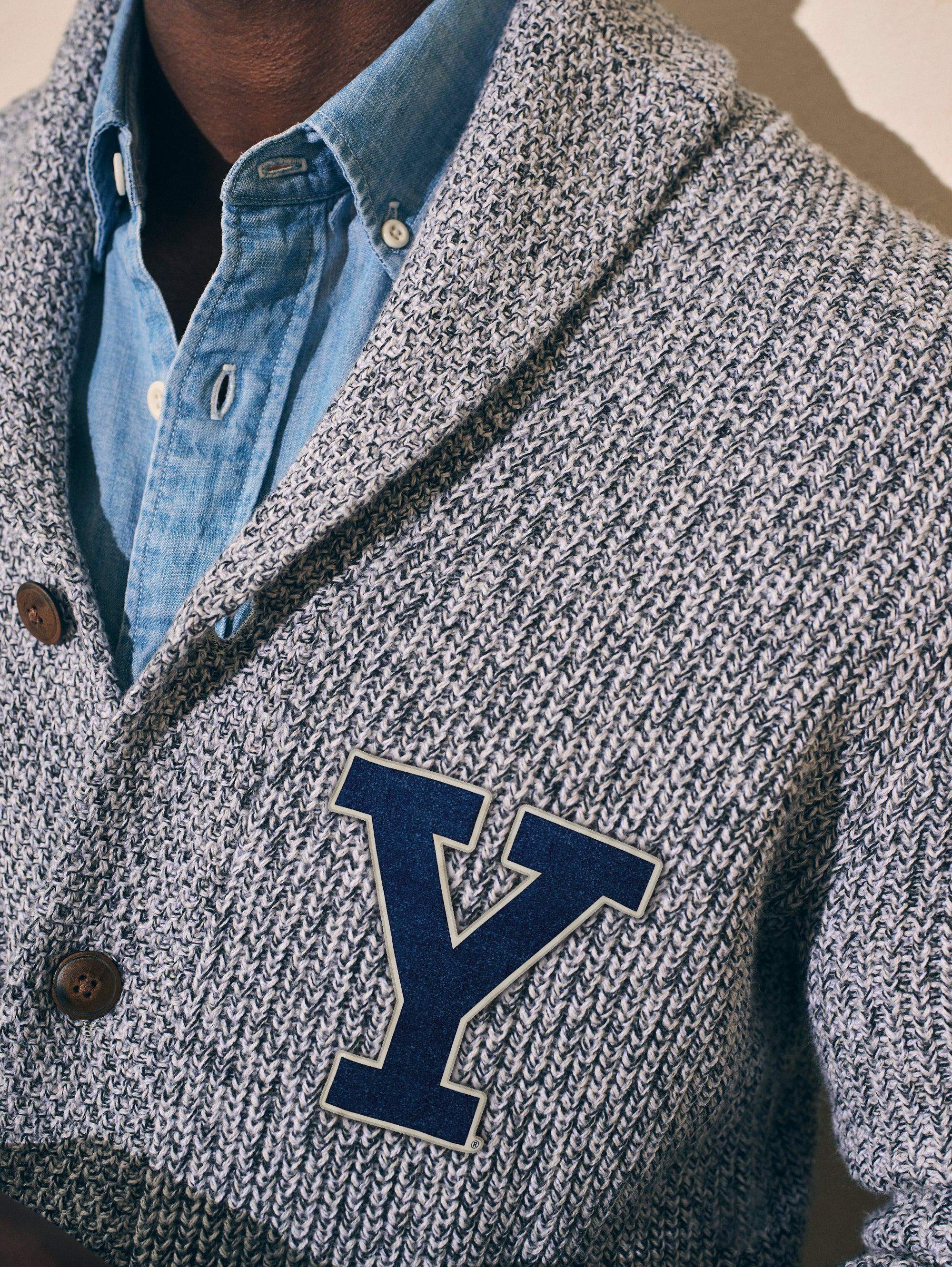 Marled Cotton Yale Logo Cardigan - Light Grey Marl