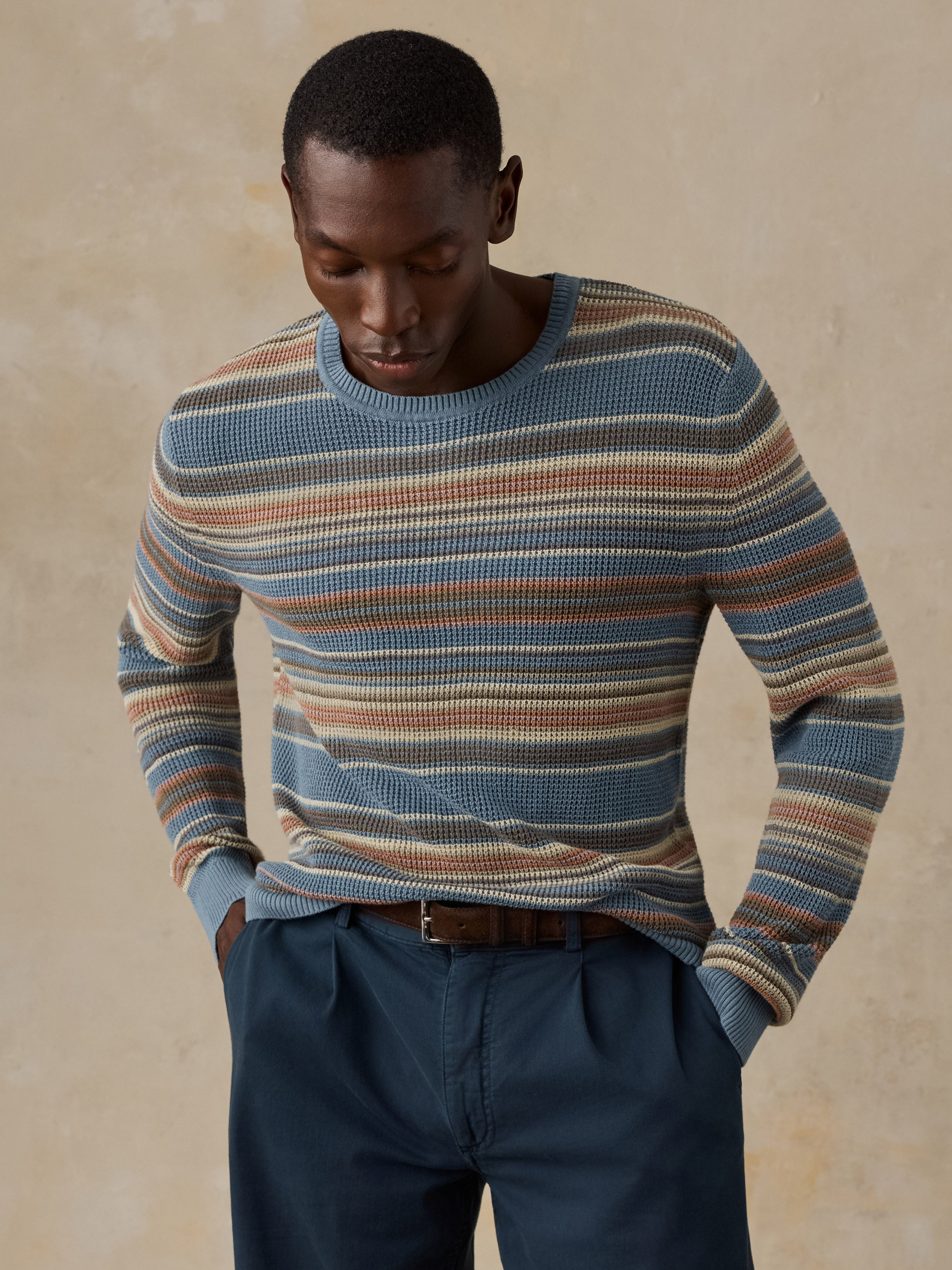 Sunwashed Crewneck Sweater - Teal Sands Stripe | Faherty Brand