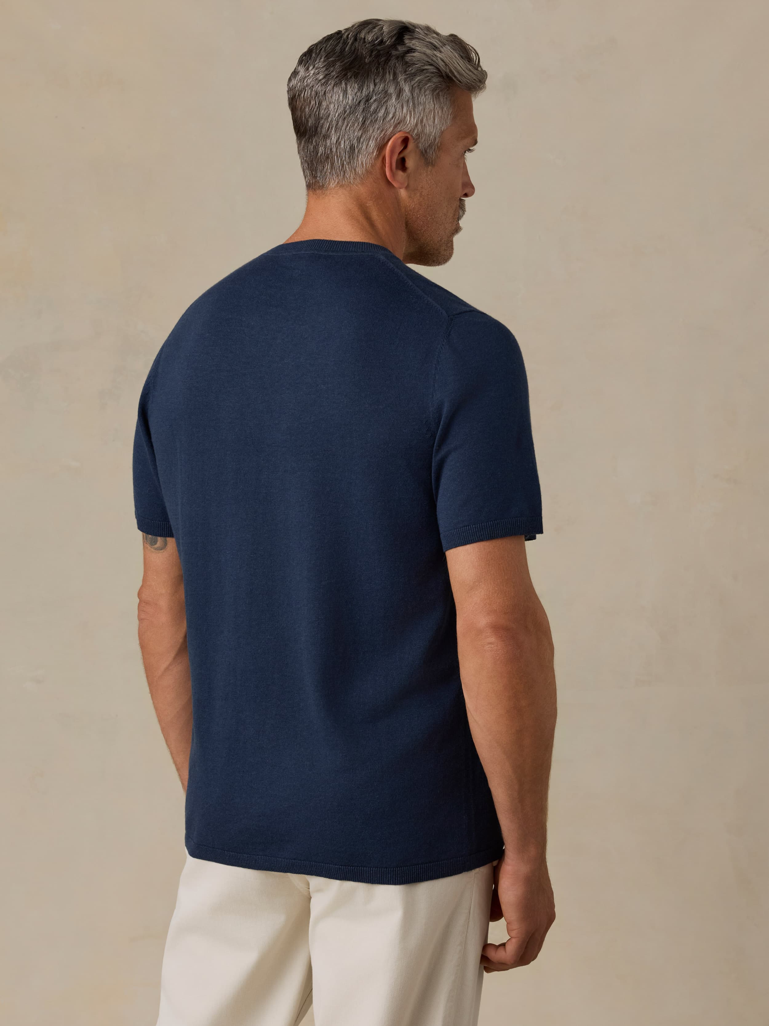 こ*た様 60s short sleeve sweat fade navy Short-Sleeve Sweater Tee - Deep Navy | Faherty Brand