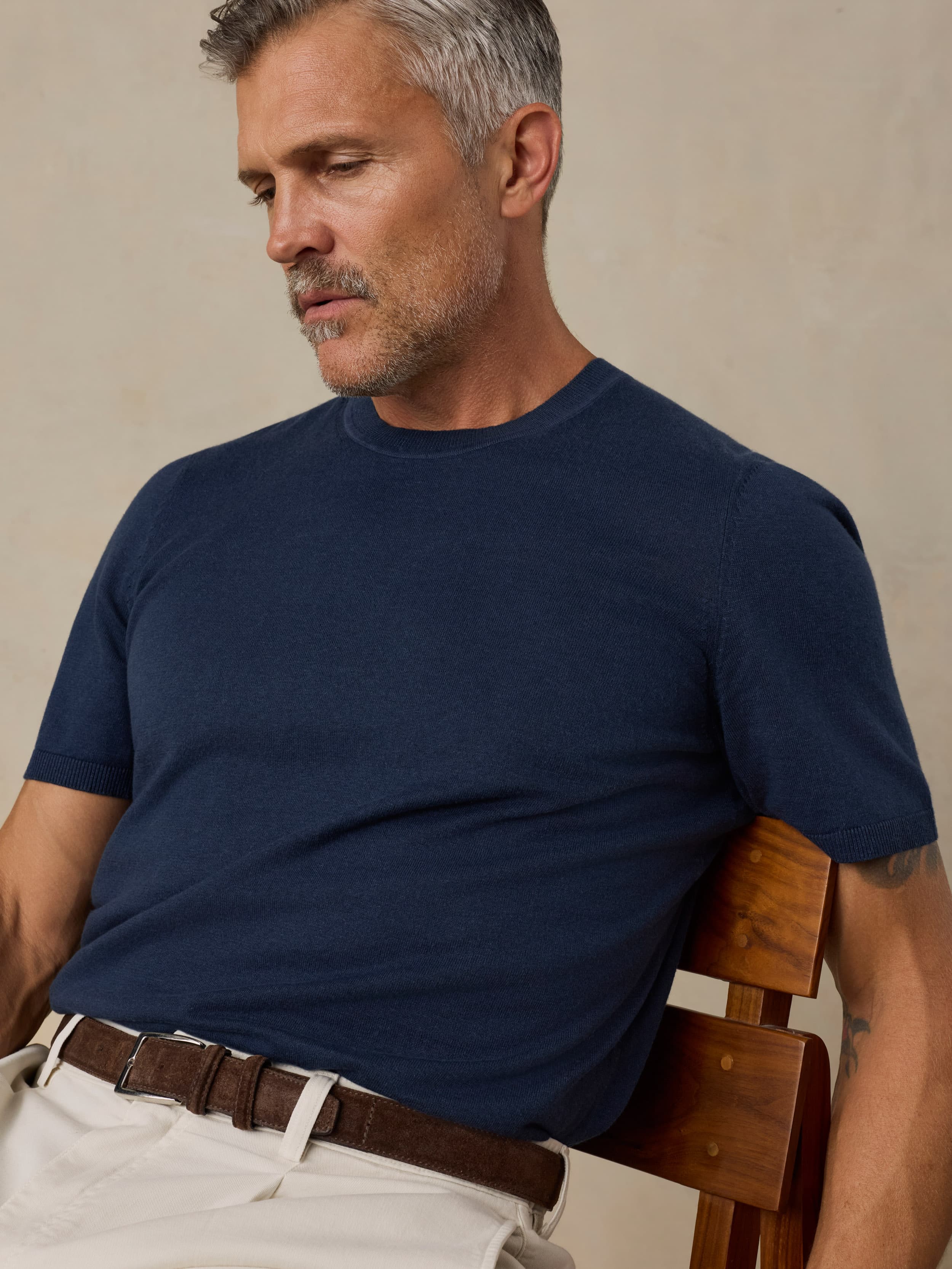 Short-Sleeve Sweater Tee - Deep Navy | Faherty Brand