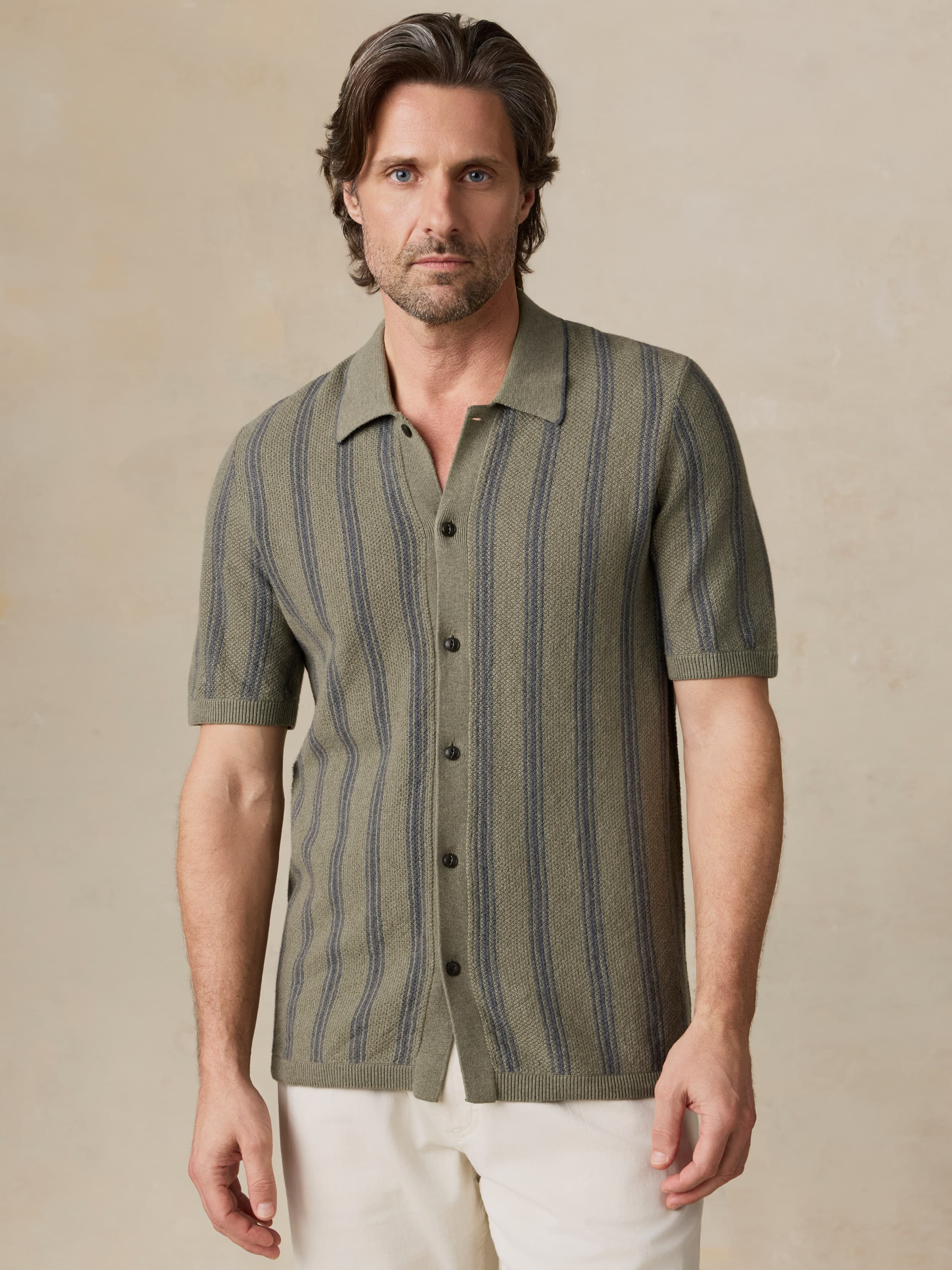 men's pullover short sleeve dress shirts Men's Floral Print Short Sleeve Full-Button Polo Sweater