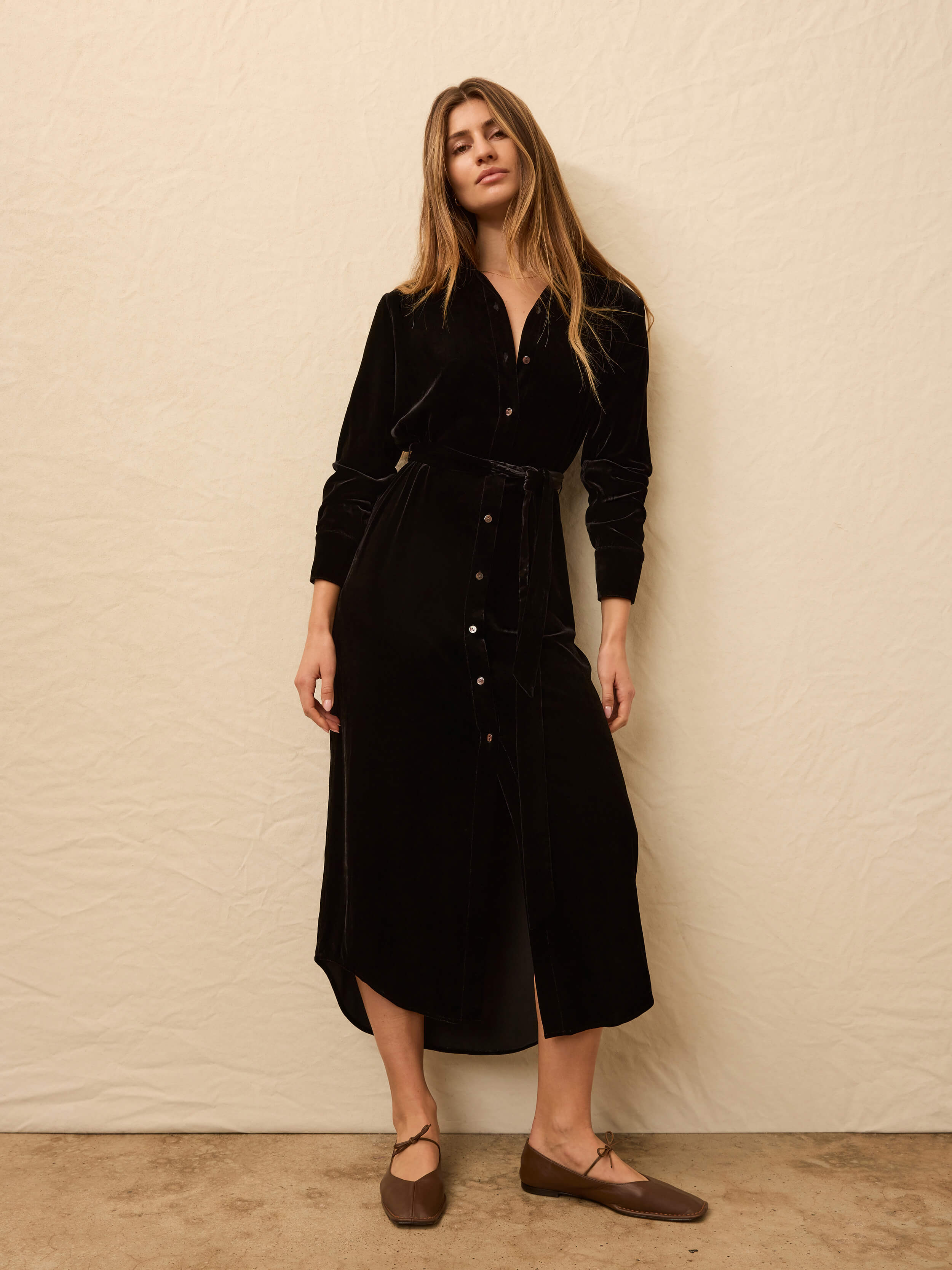 Stretch Silk Velvet Riley Midi Dress