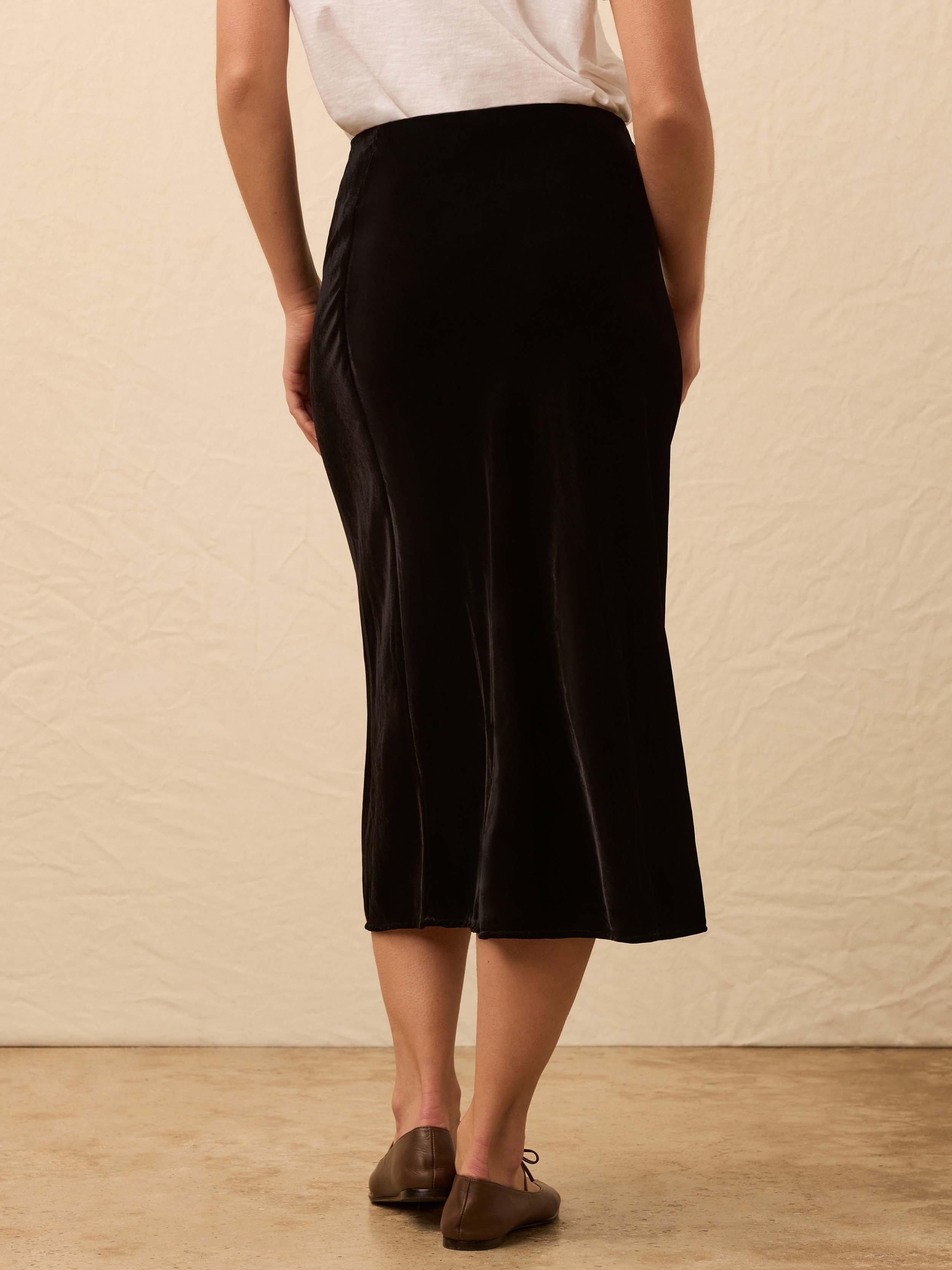 Stretch Silk Velvet Ina Slip Skirt - Black