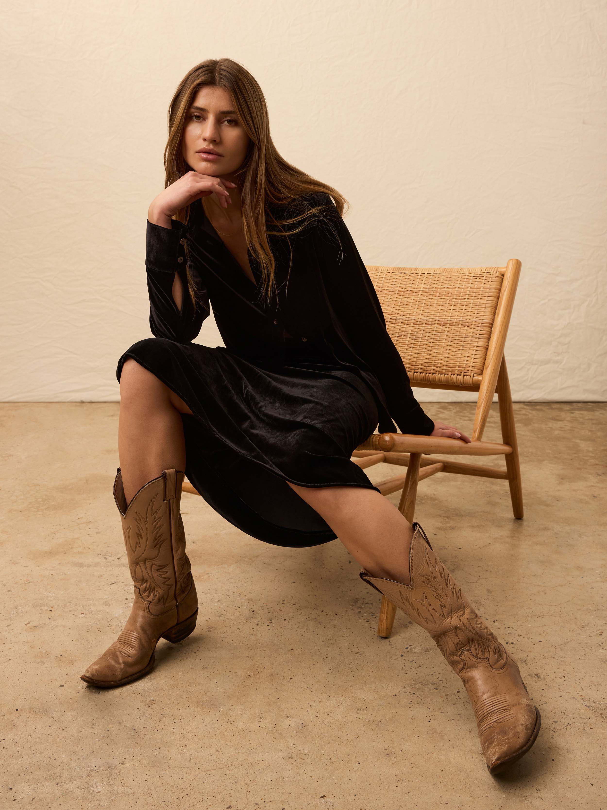 Stretch Silk Velvet Ina Slip Skirt - Black