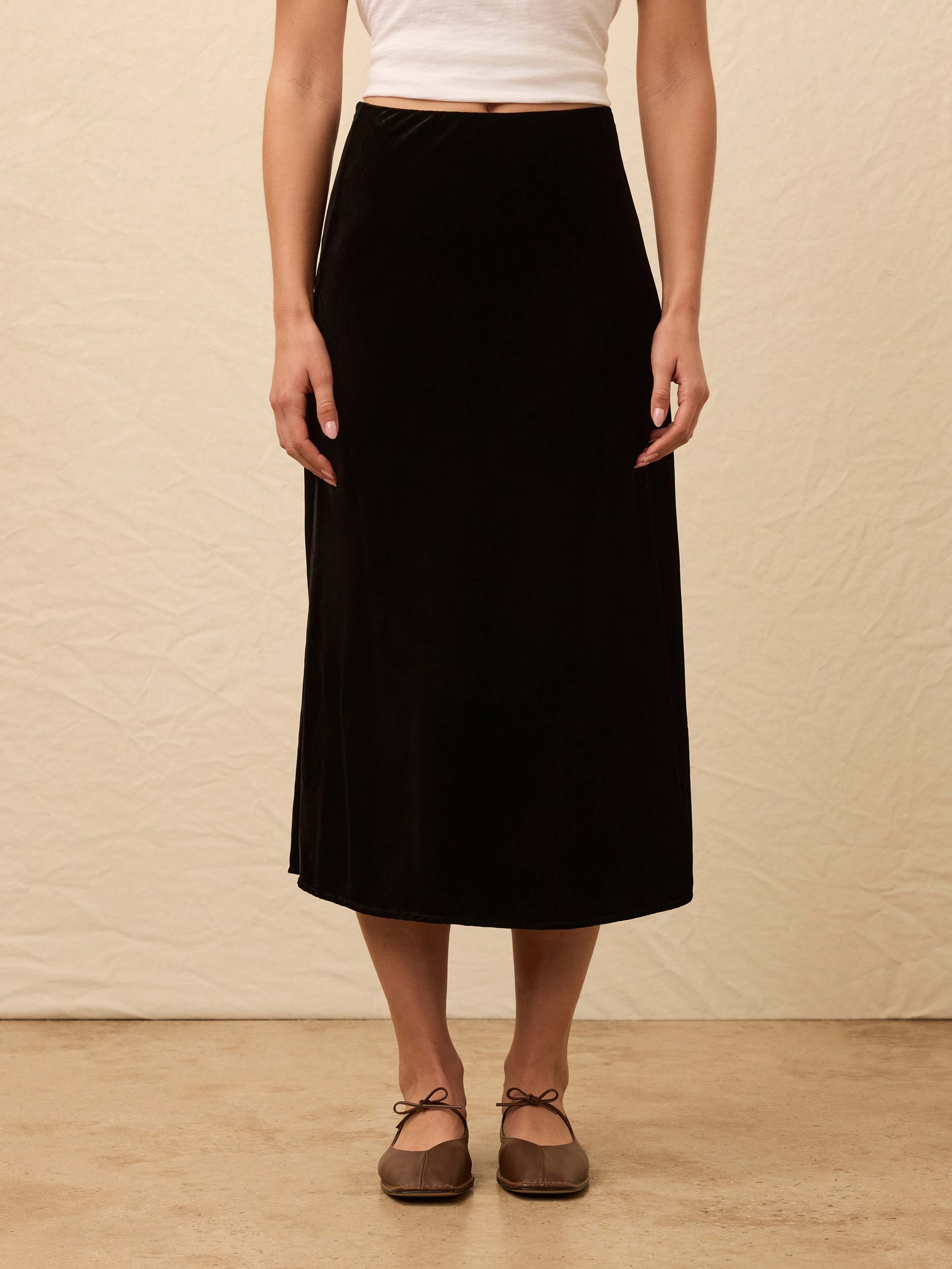 Stretch Silk Velvet Ina Slip Skirt - Black
