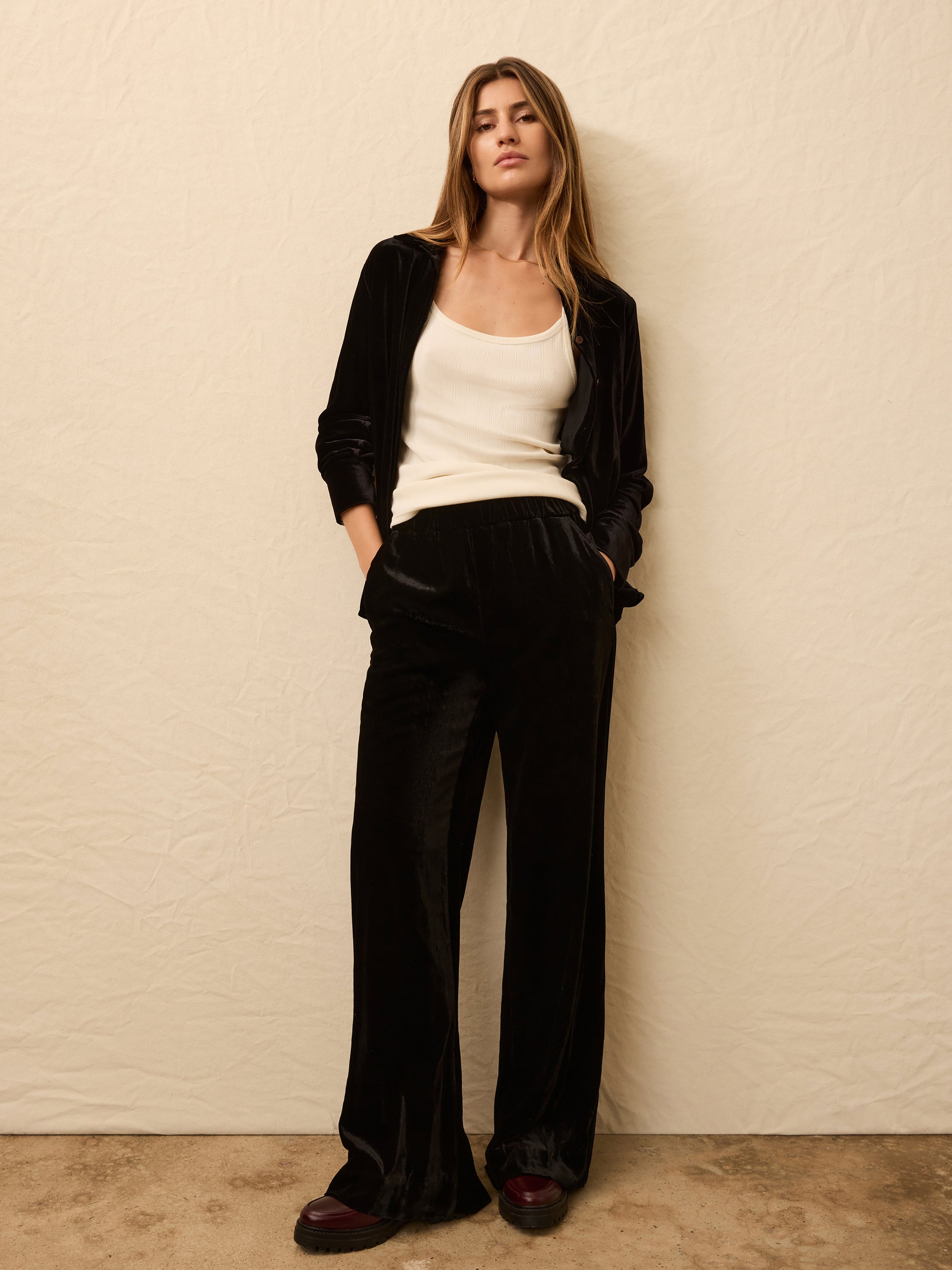 Stretch Silk Velvet Genevieve Pant - Black | Faherty Brand