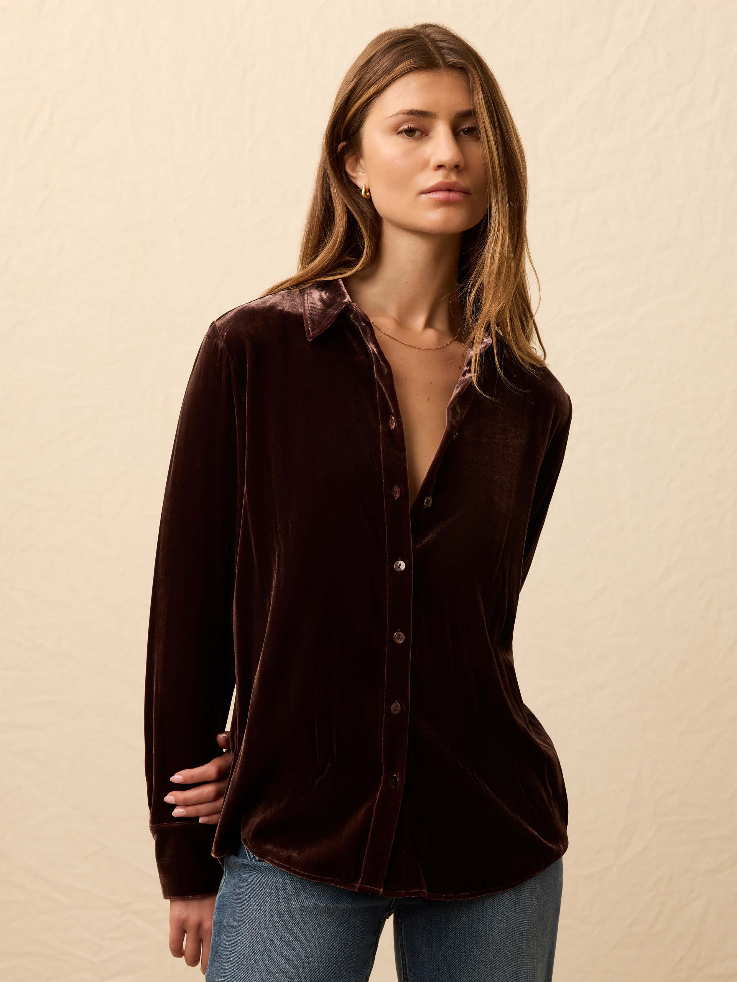 Stretch Silk Velvet Genevieve Shirt - Huckleberry | Faherty Brand