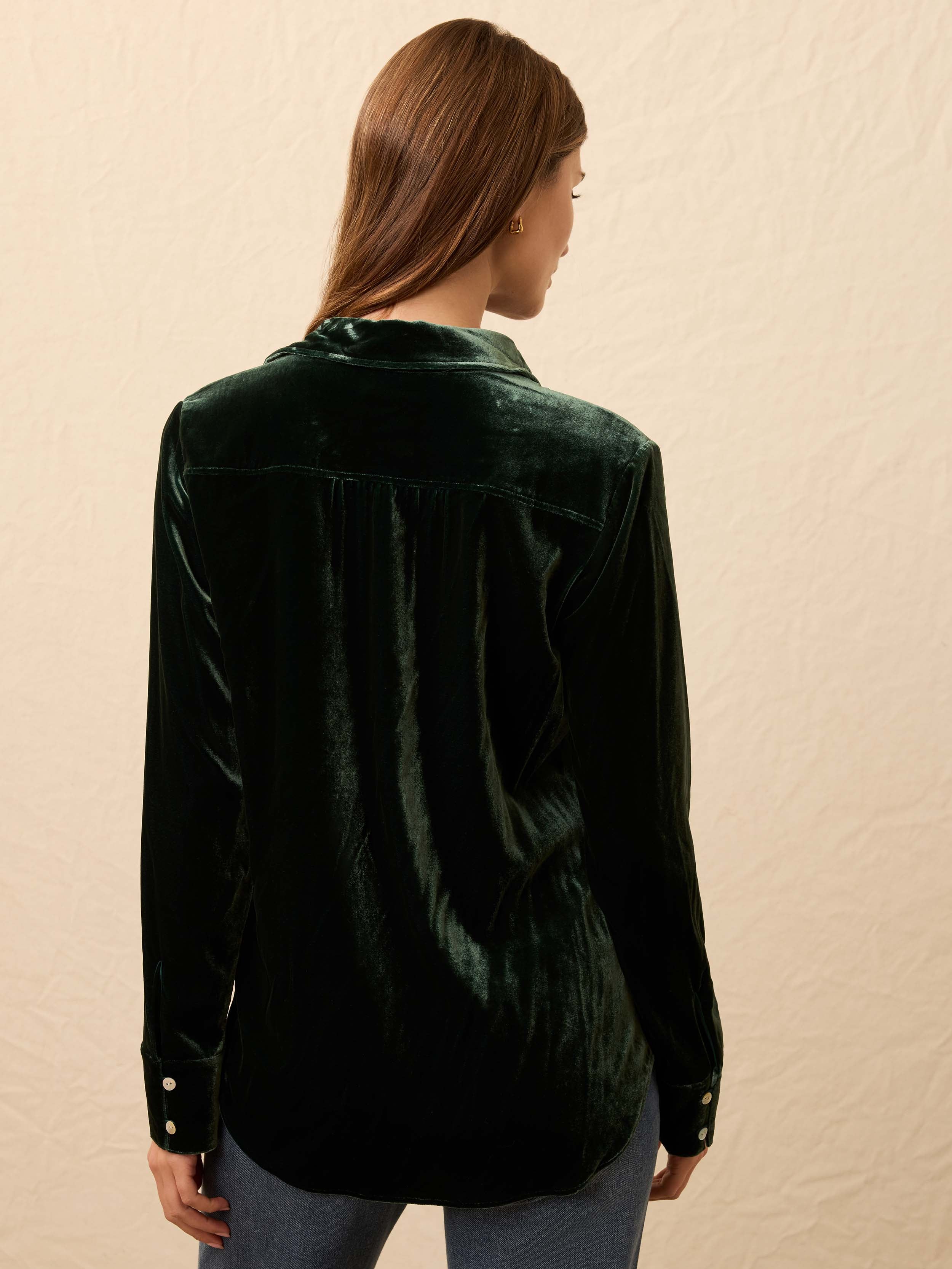 Stretch Silk Velvet Genevieve Shirt - Sea Moss | Faherty Brand
