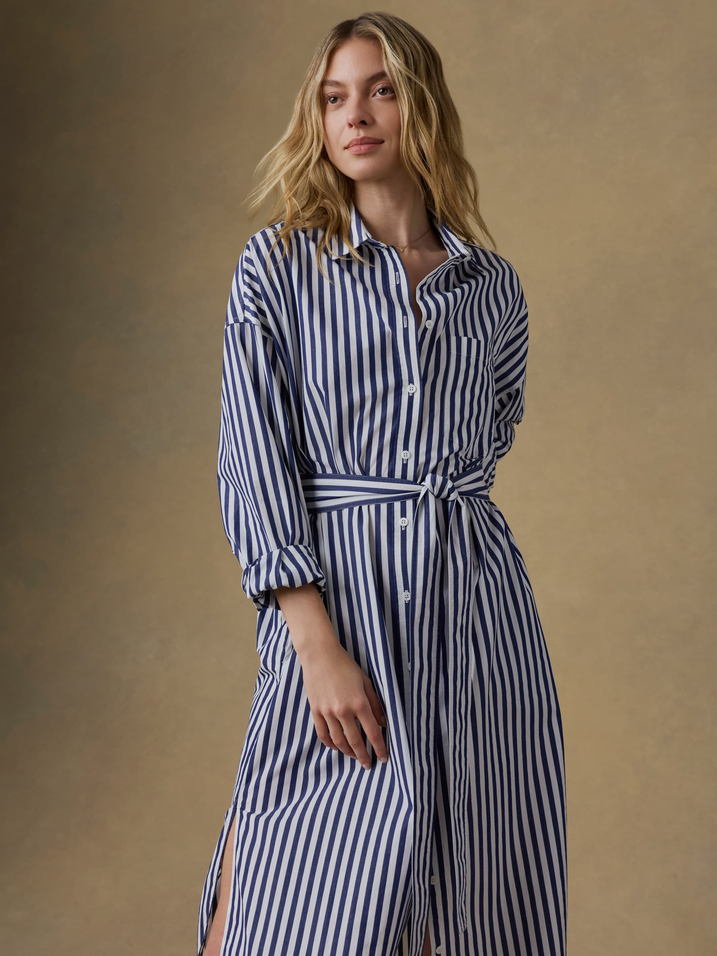 Coastal Poplin Rio Shirtdress - Seaside Stripe