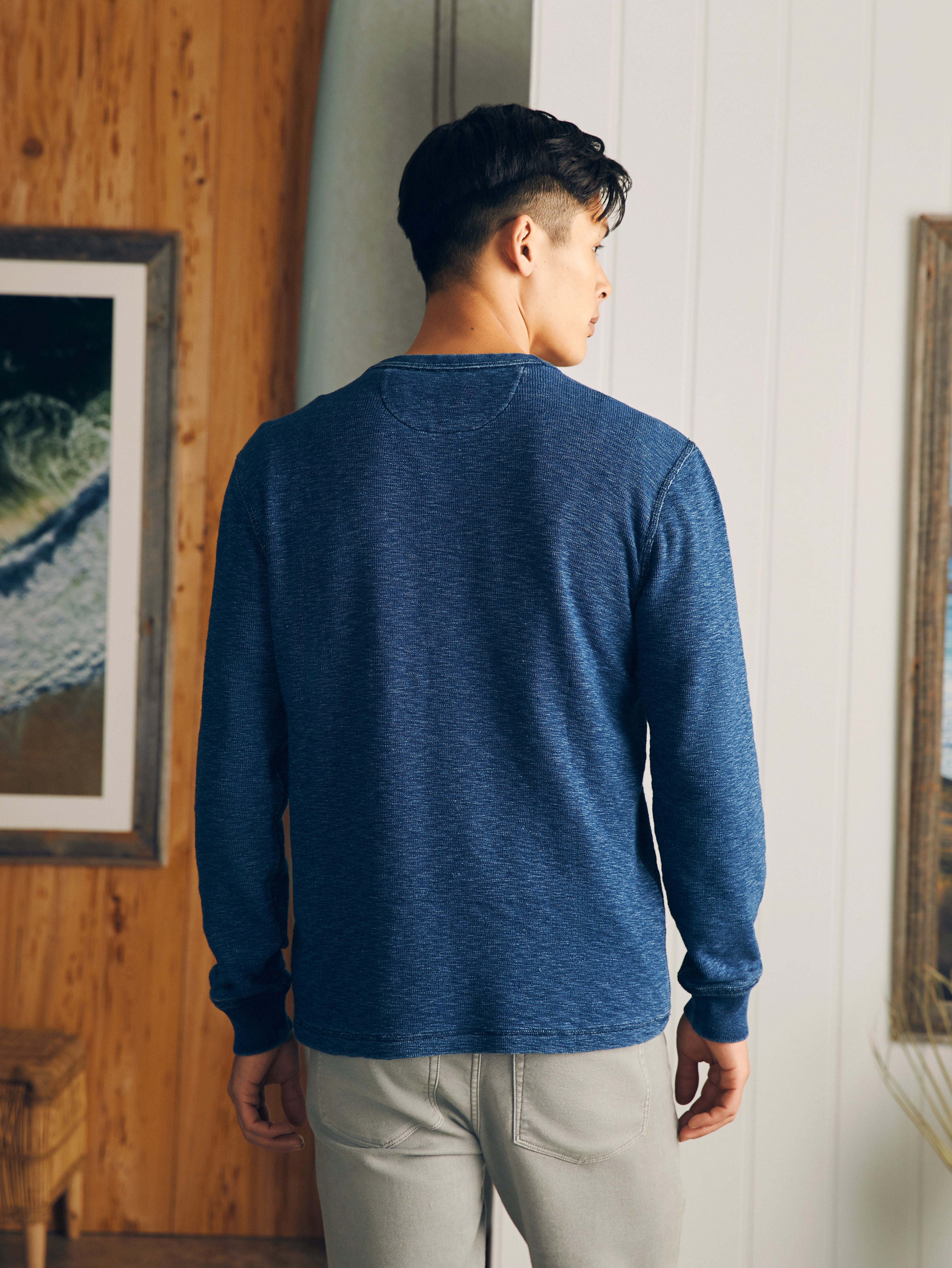 Long-Sleeve Indigo Henley - Midnight Wash