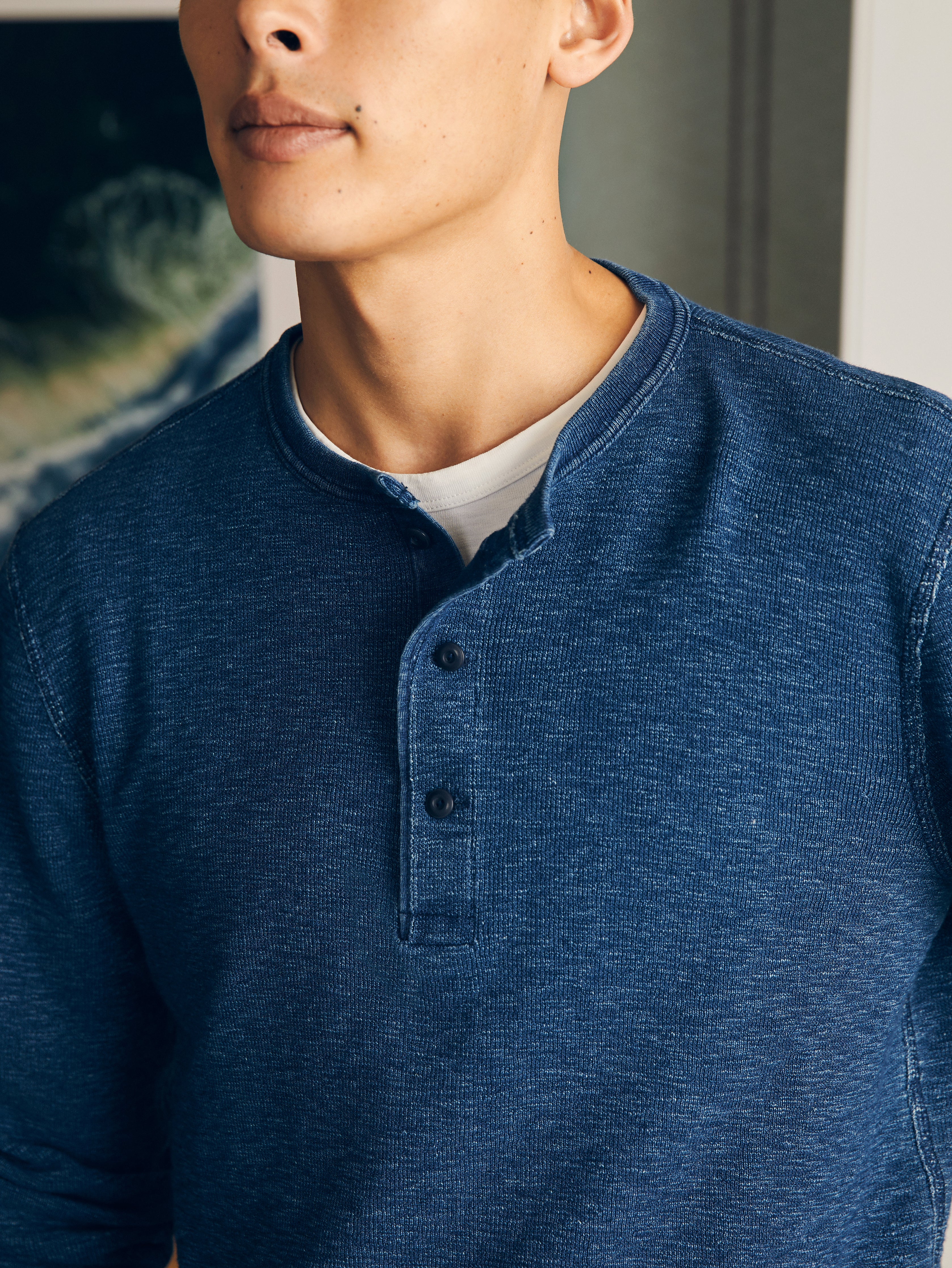 Long-Sleeve Indigo Henley - Midnight Wash