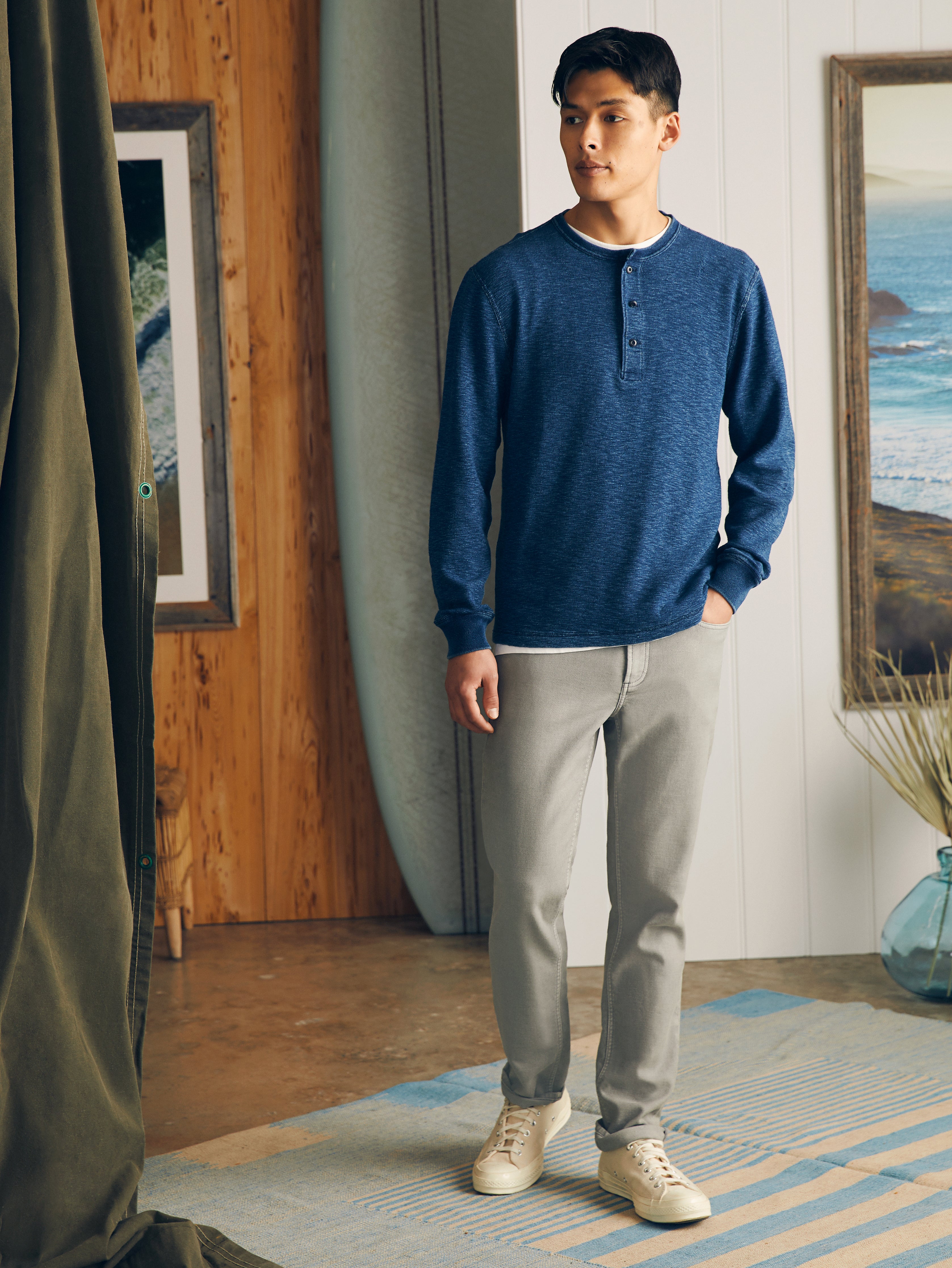 Long-Sleeve Indigo Henley - Midnight Wash