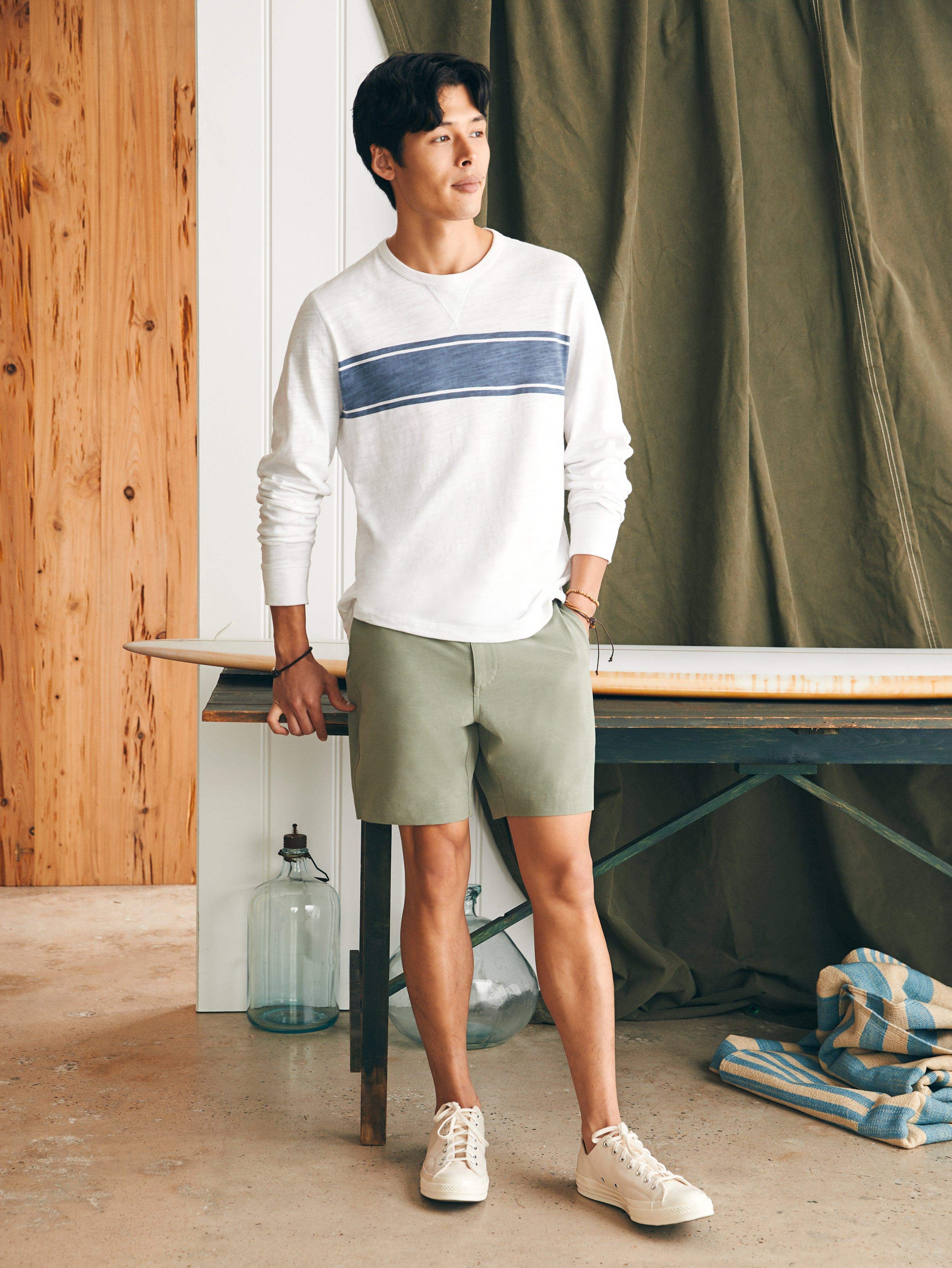 Sunwashed Slub Crew (Tall) - White Surf Stripe