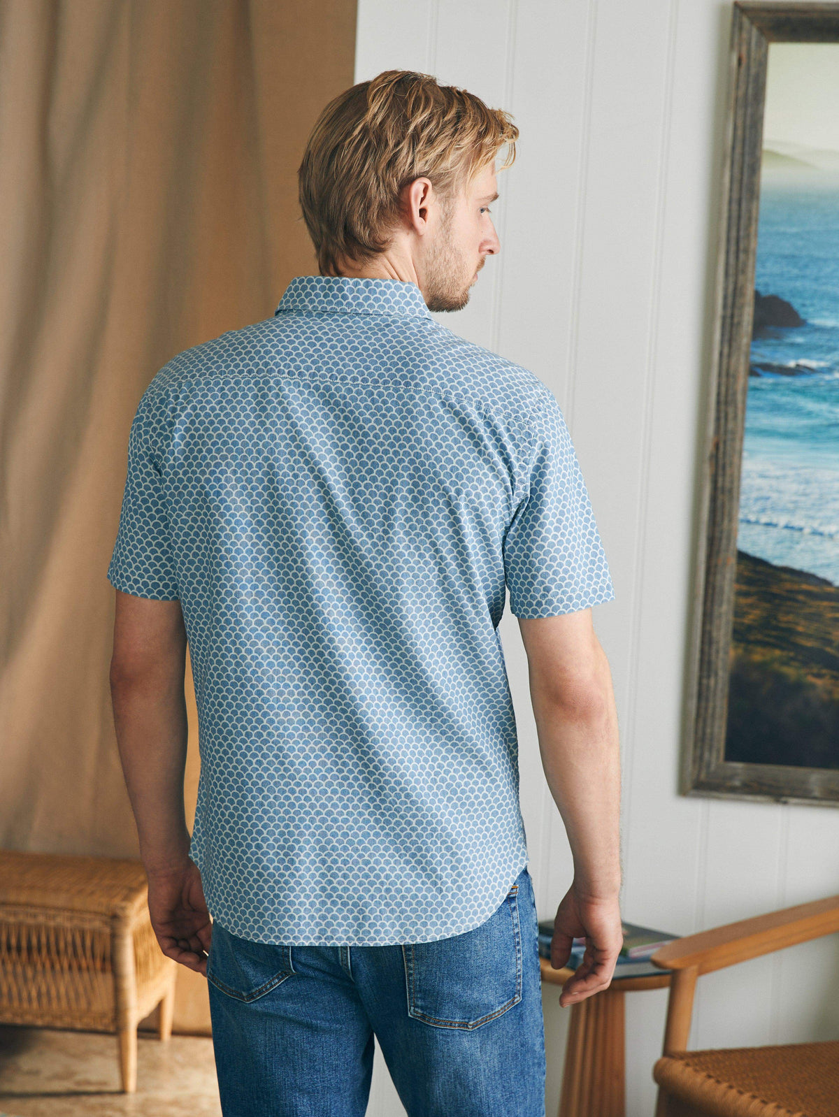 Short-Sleeve Stretch Playa Shirt (Tall) - Fish Scale Batik, image 5 of 5