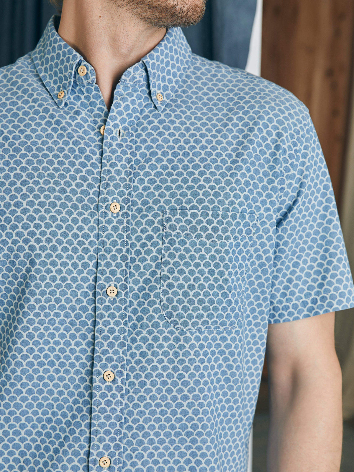 Short-Sleeve Stretch Playa Shirt (Tall) - Fish Scale Batik, image 2 of 5