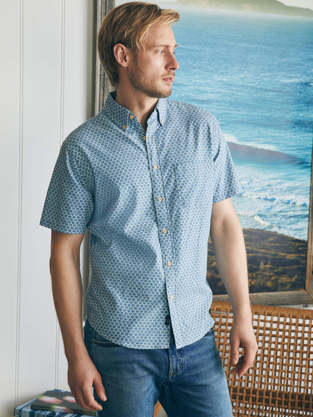 Short Sleeve Stretch Playa Shirt Fish Scale Redux