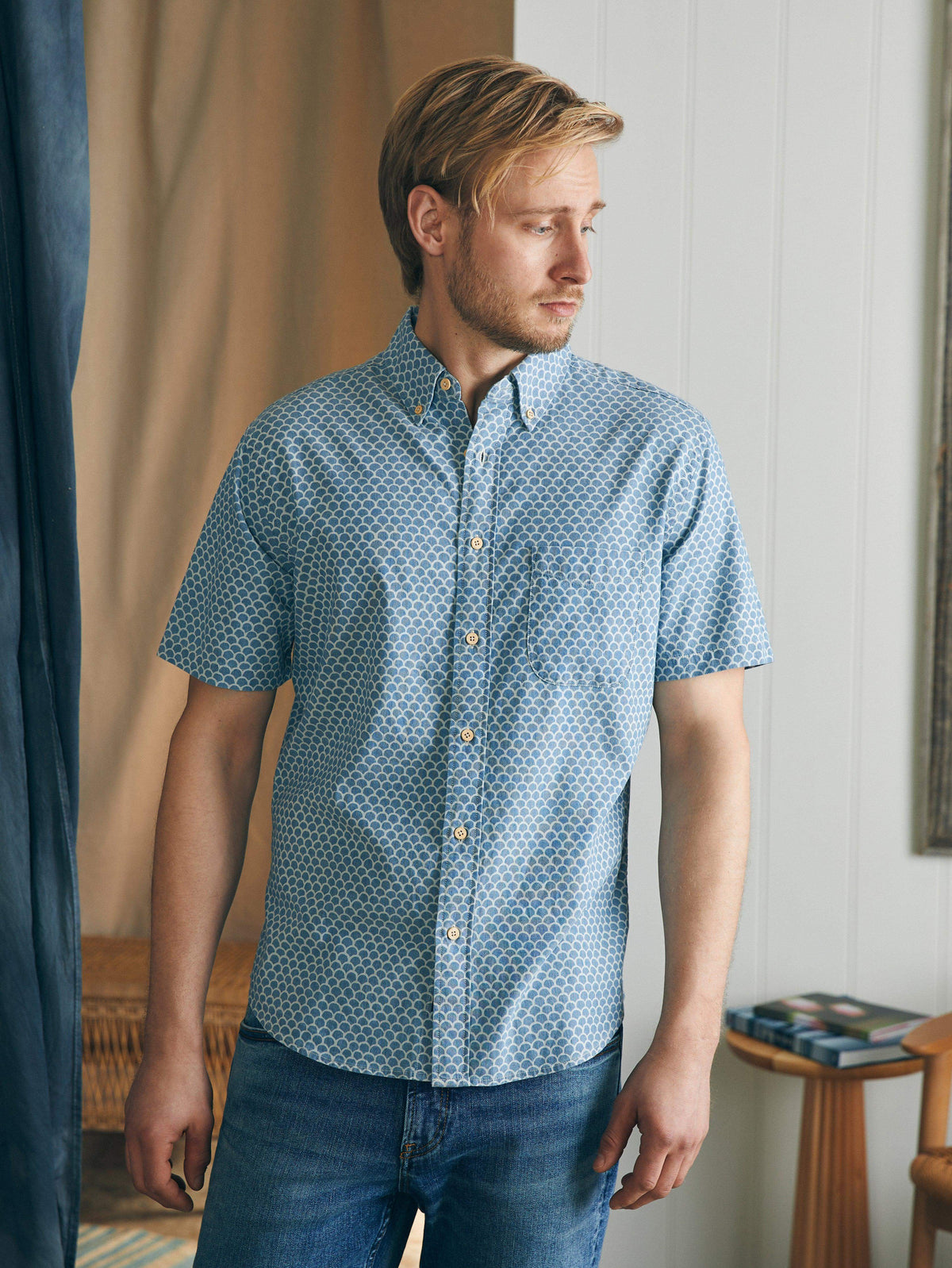 Short-Sleeve Stretch Playa Shirt (Tall) - Fish Scale Batik, image 3 of 5