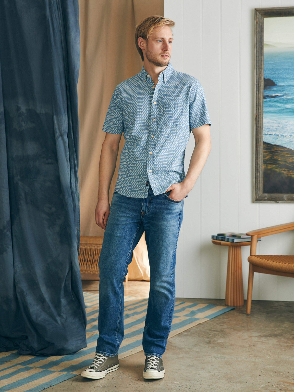Short-Sleeve Stretch Playa Shirt (Tall) - Fish Scale Batik, image 4 of 5