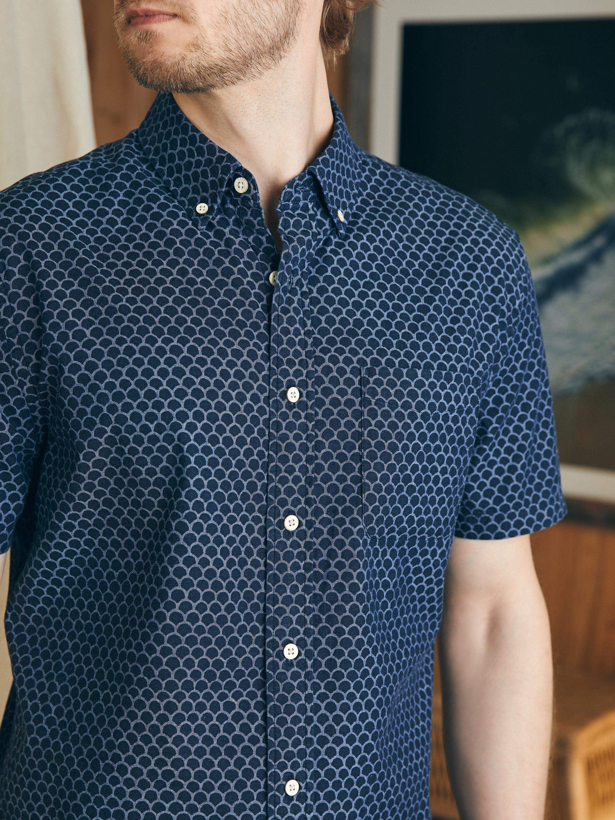 Short-Sleeve Stretch Playa Shirt (Tall) - Midnight Fish Scale, image 2 of 5