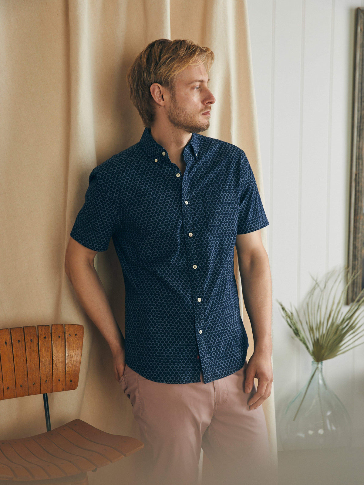 Short-Sleeve Stretch Playa Shirt (Tall) - Midnight Fish Scale, image 1 of 5