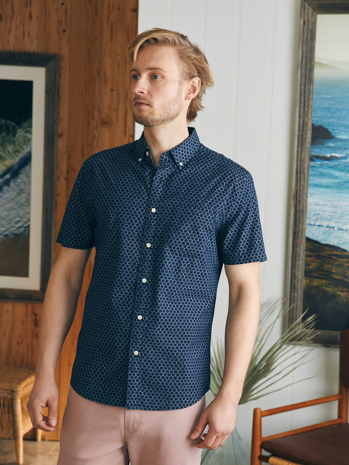 Short-Sleeve Stretch Playa Shirt - Midnight Fish Scale, image 3 of 5
